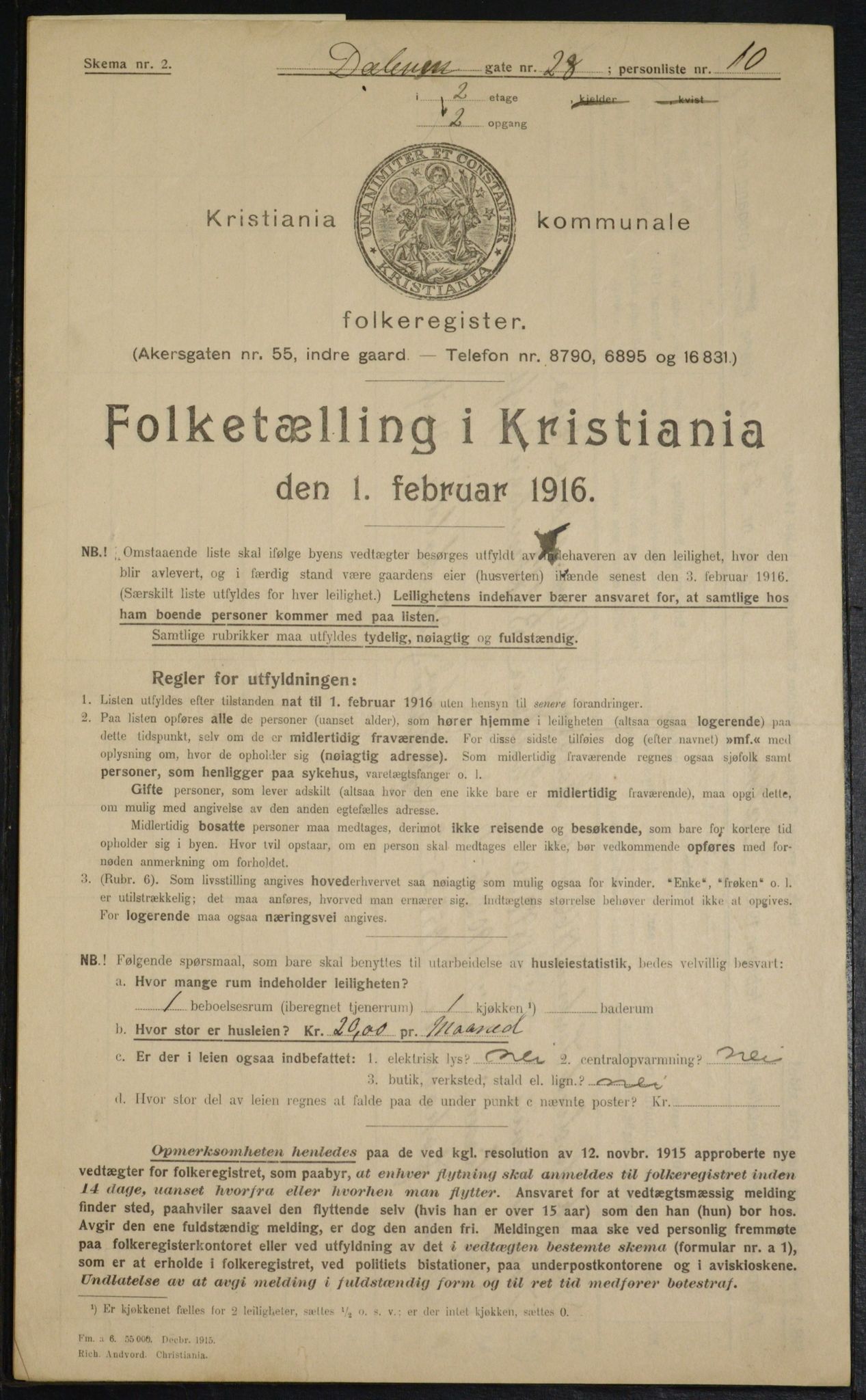 OBA, Municipal Census 1916 for Kristiania, 1916, p. 17716