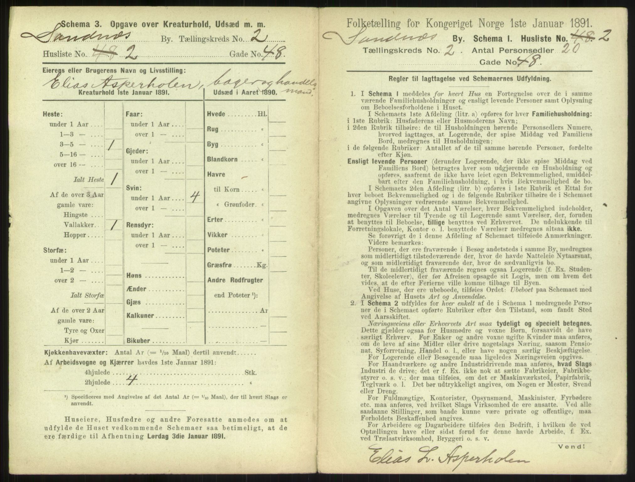 RA, 1891 census for 1102 Sandnes, 1891, p. 143