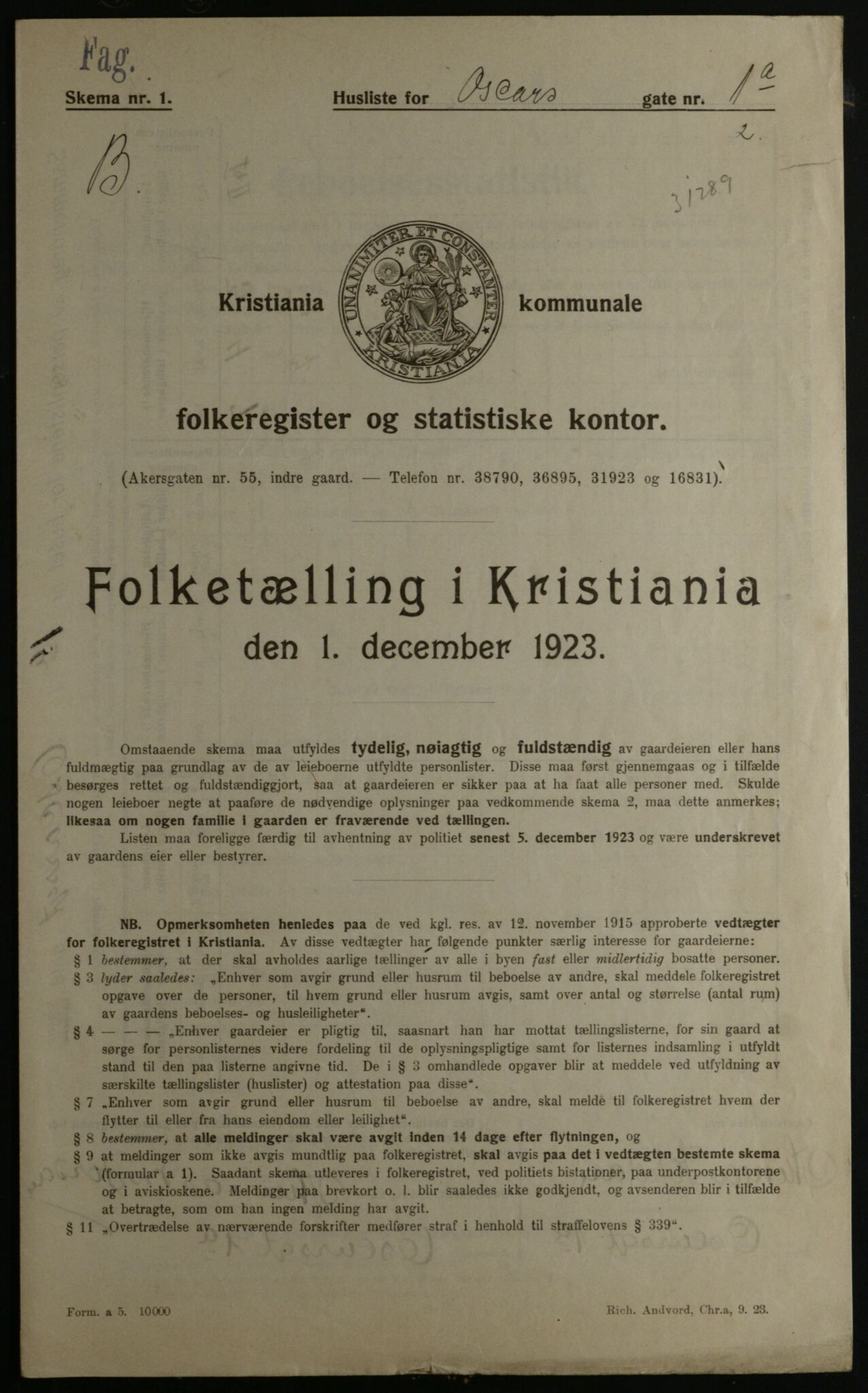 OBA, Municipal Census 1923 for Kristiania, 1923, p. 83988