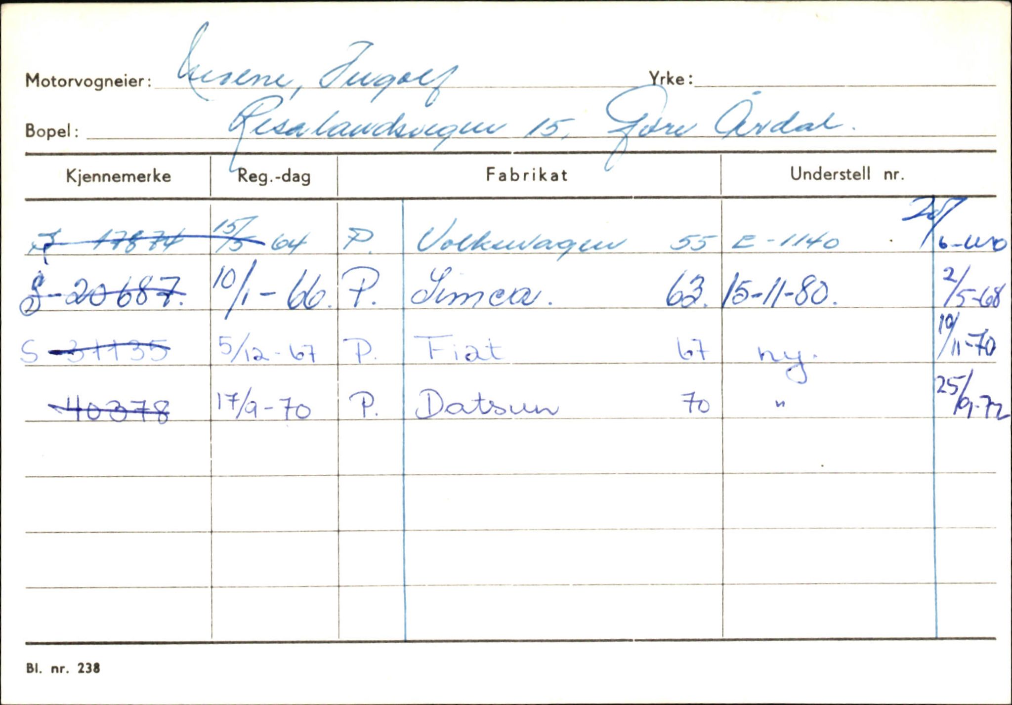 Statens vegvesen, Sogn og Fjordane vegkontor, SAB/A-5301/4/F/L0145: Registerkort Vågsøy S-Å. Årdal I-P, 1945-1975, p. 1814