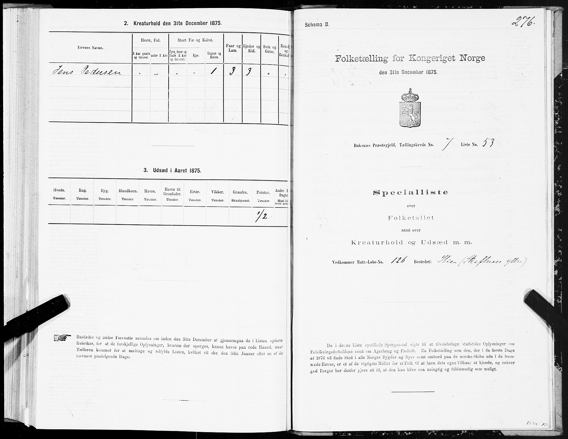 SAT, 1875 census for 1860P Buksnes, 1875, p. 3276