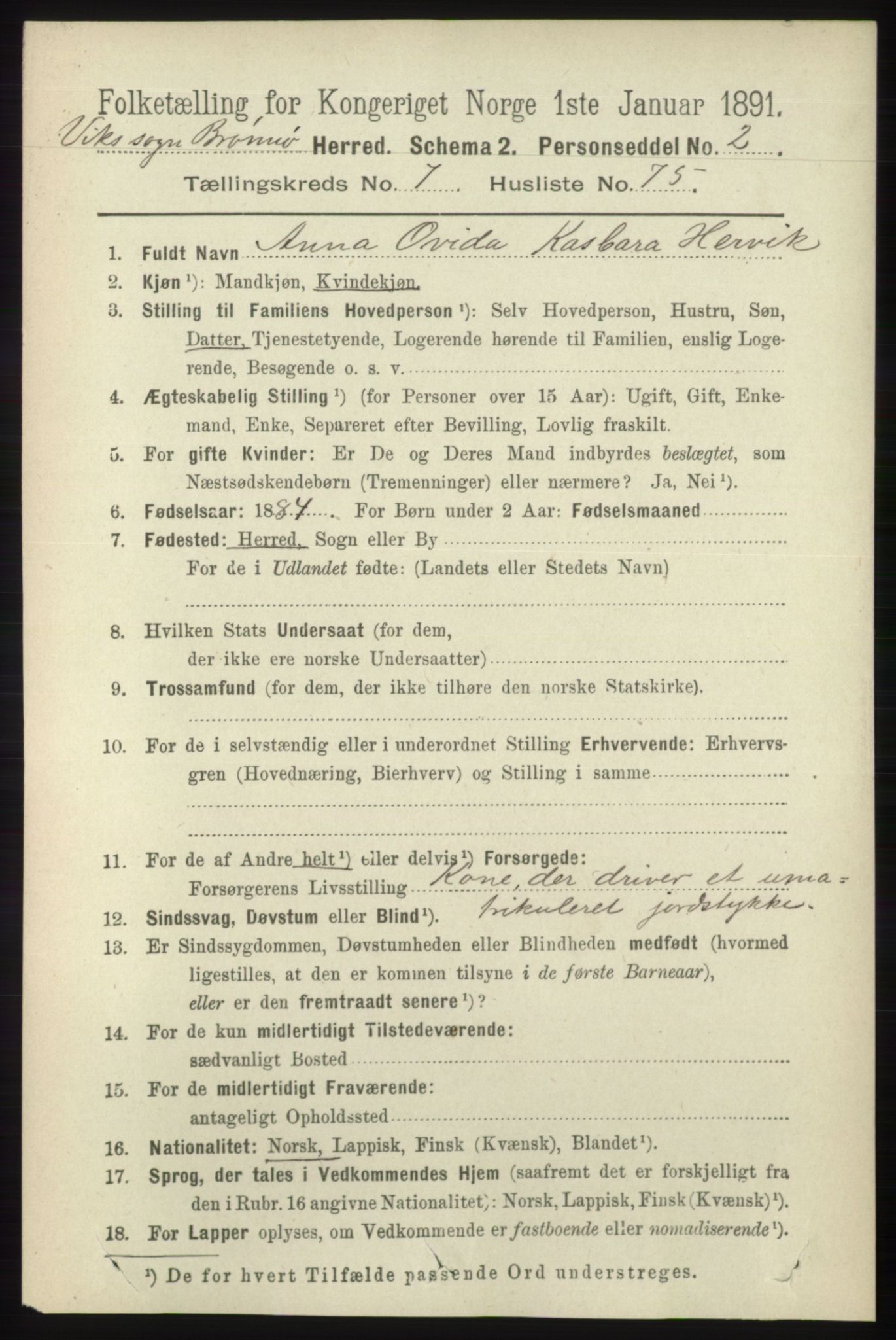 RA, 1891 census for 1814 Brønnøy, 1891, p. 4260