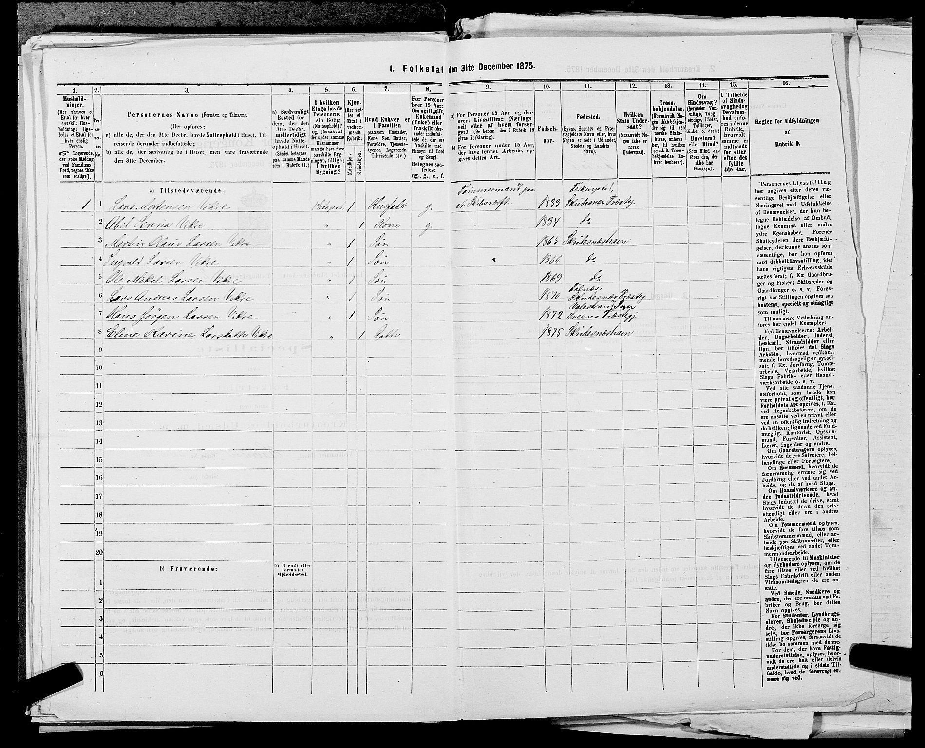 SAST, 1875 census for 1104B Skudenes/Skudeneshavn, 1875, p. 252