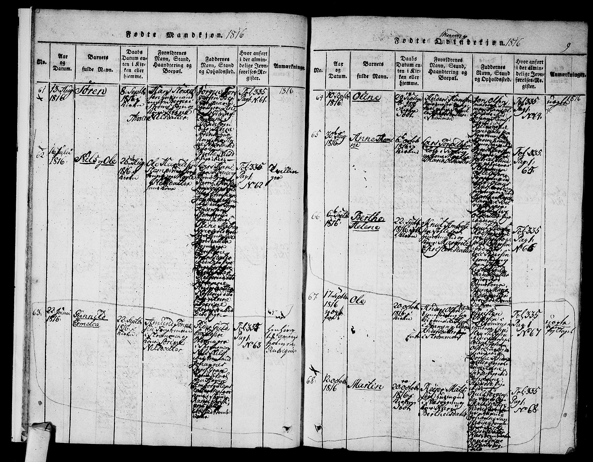 Hurum kirkebøker, SAKO/A-229/F/Fa/L0009: Parish register (official) no. 9, 1816-1826, p. 9