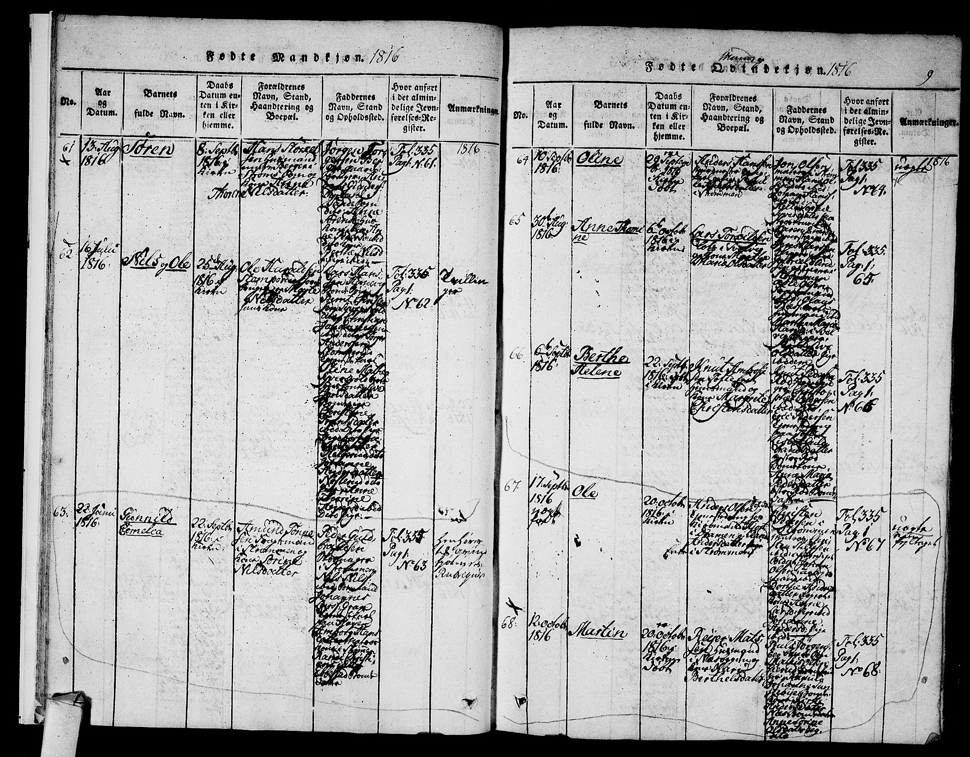 Hurum kirkebøker, AV/SAKO-A-229/F/Fa/L0009: Parish register (official) no. 9, 1816-1826, p. 9