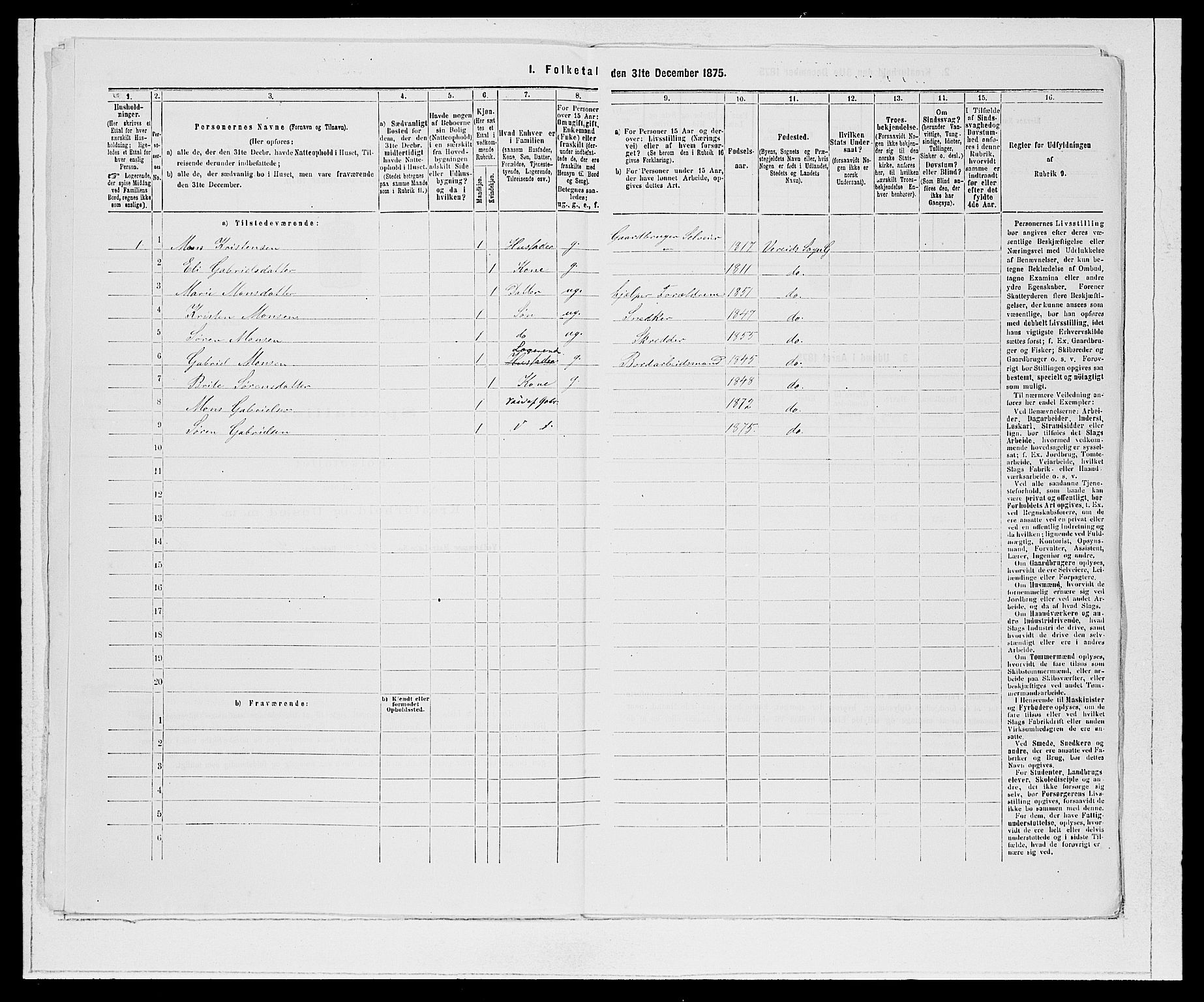 SAB, 1875 Census for 1445P Gloppen, 1875, p. 188