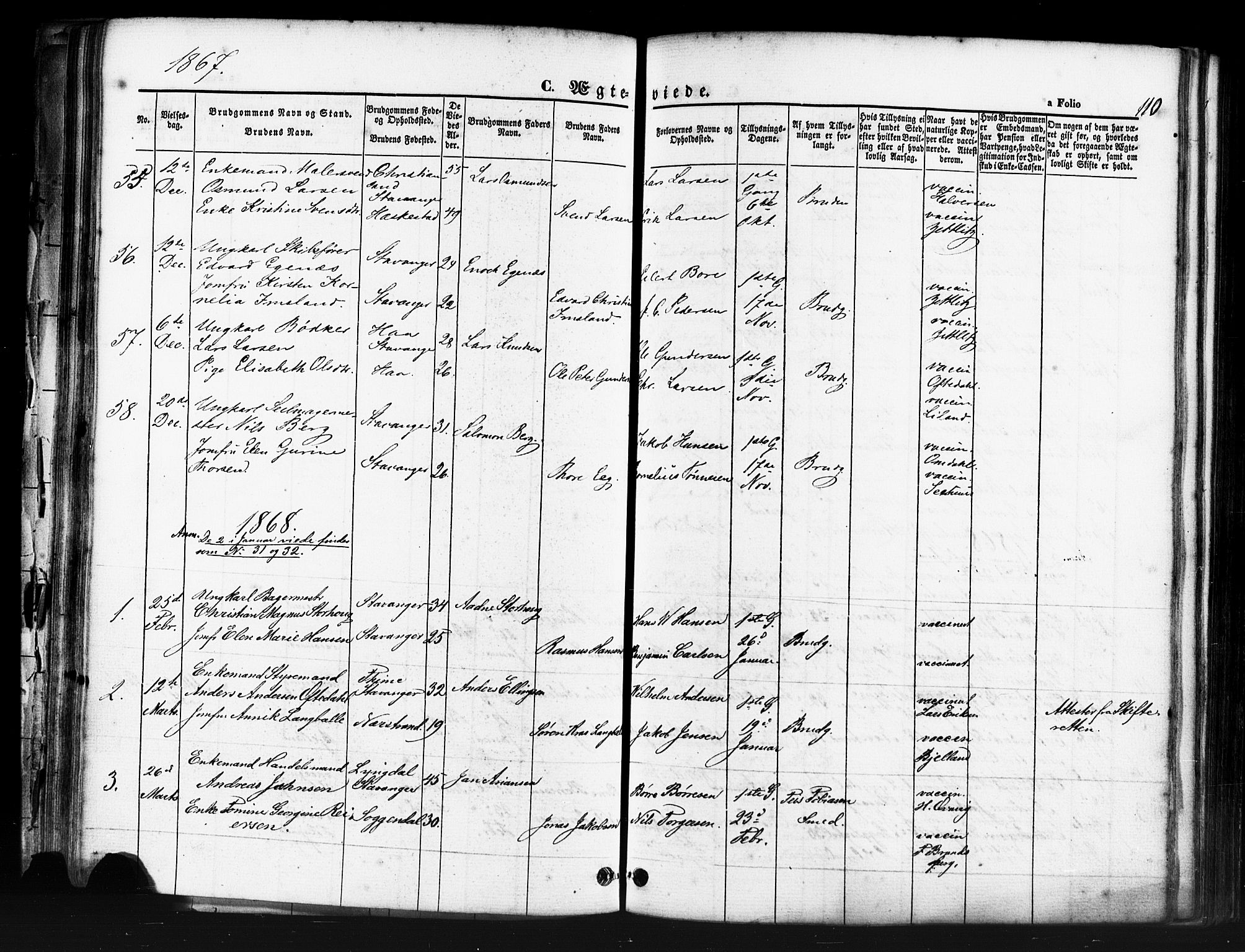 Domkirken sokneprestkontor, SAST/A-101812/001/30/30BB/L0011: Parish register (copy) no. B 11, 1858-1876, p. 110