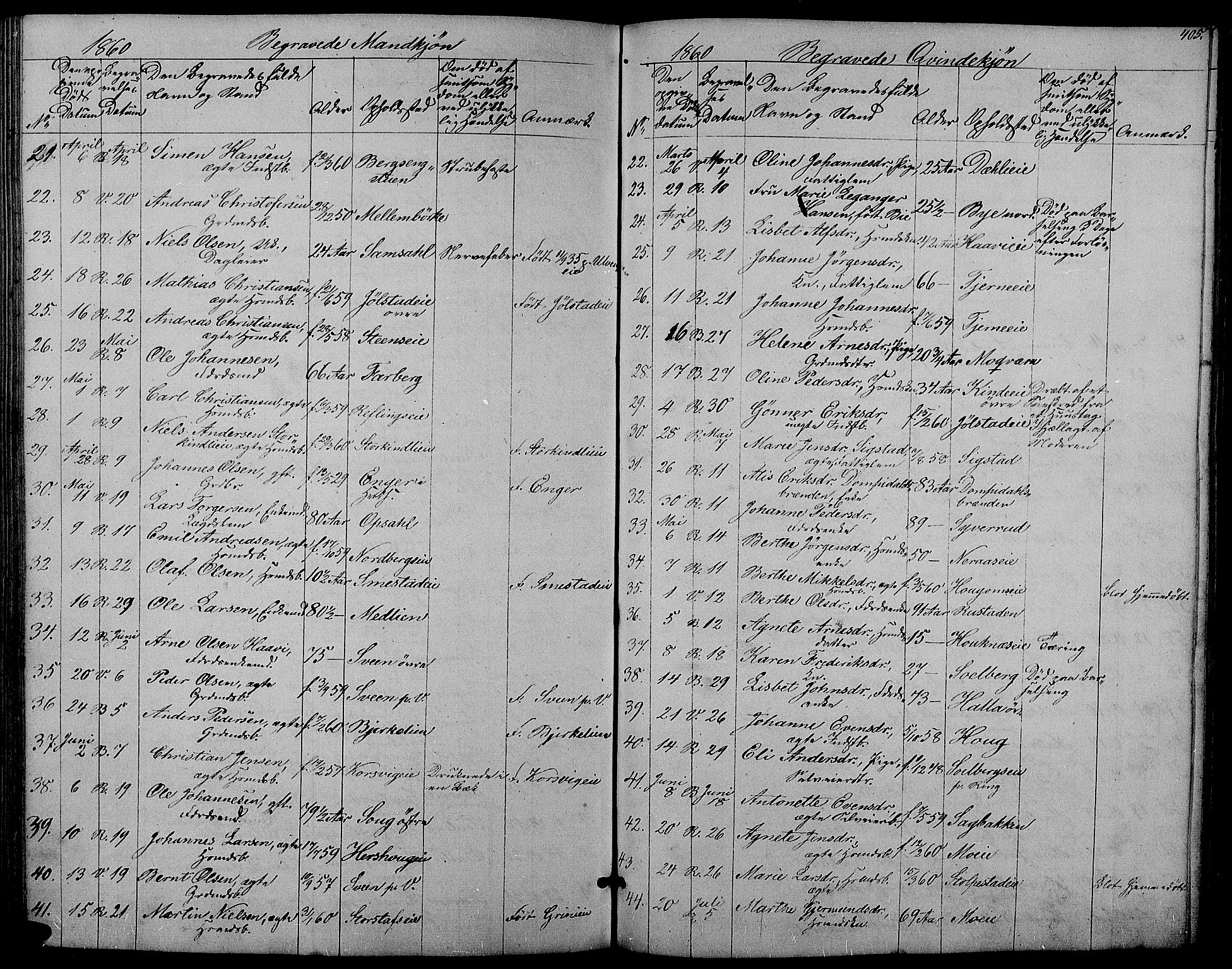 Ringsaker prestekontor, SAH/PREST-014/L/La/L0006: Parish register (copy) no. 6, 1851-1860, p. 405