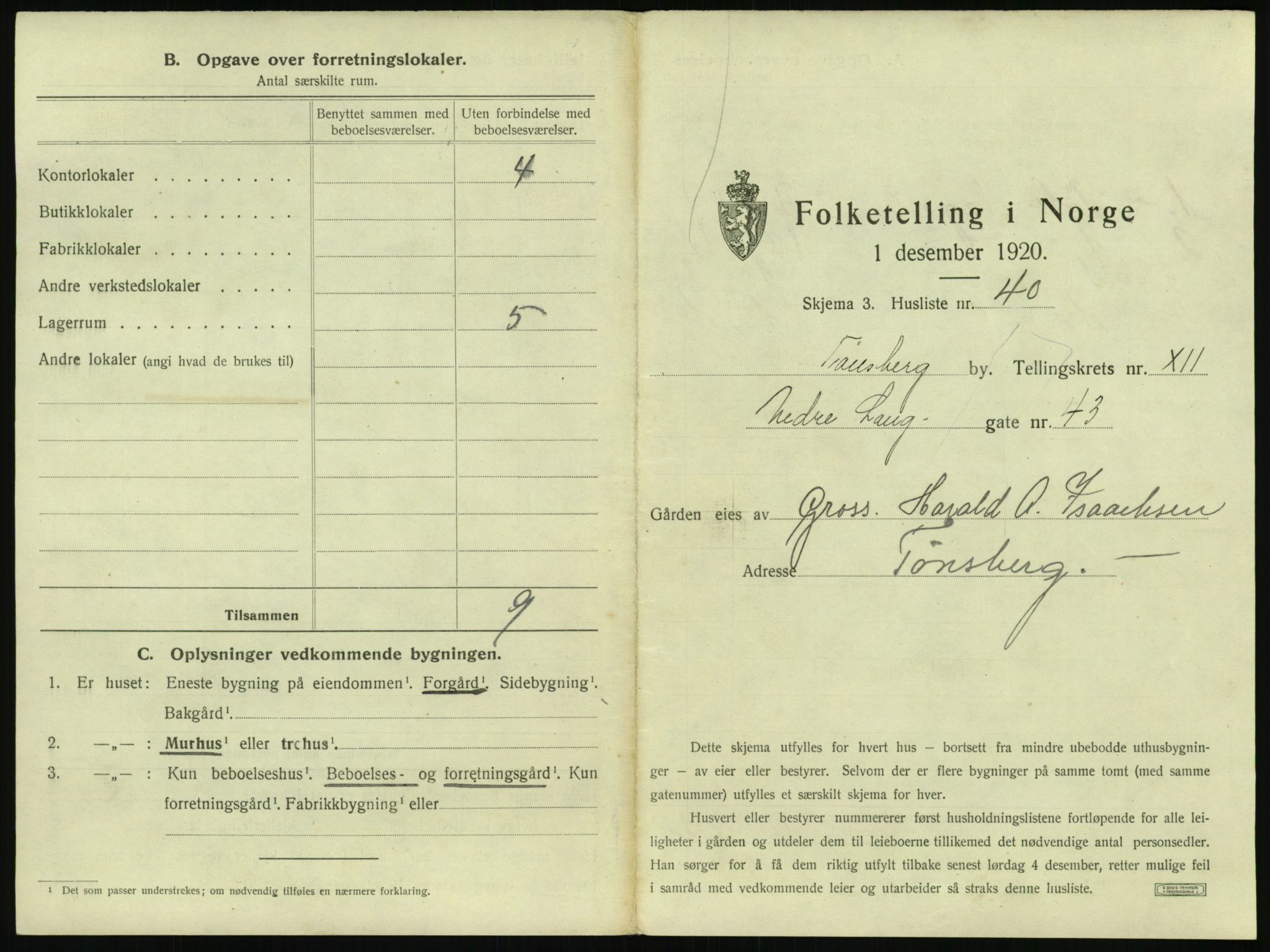 SAKO, 1920 census for Tønsberg, 1920, p. 1335