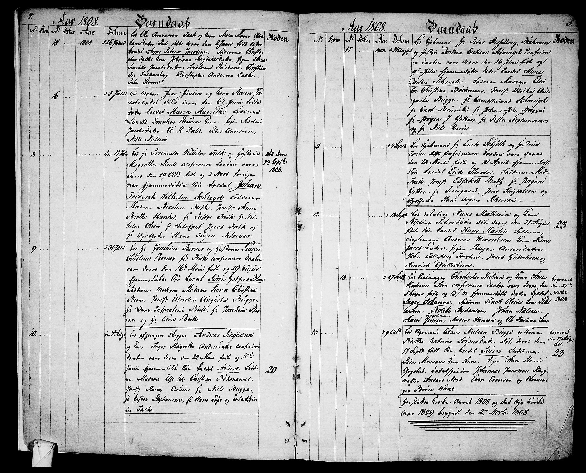 Larvik kirkebøker, SAKO/A-352/G/Ga/L0002: Parish register (copy) no. I 2, 1807-1830, p. 4-5