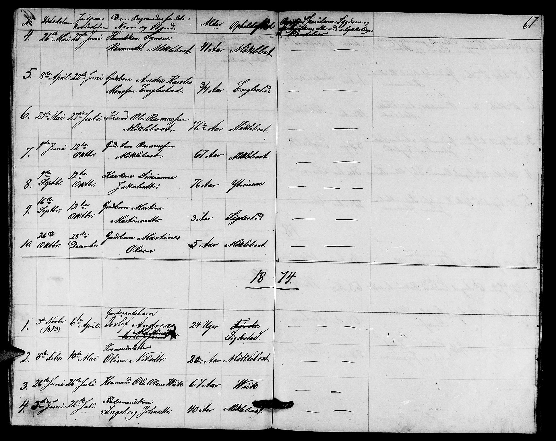 Davik sokneprestembete, AV/SAB-A-79701/H/Hab/Habd/L0001: Parish register (copy) no. D 1, 1866-1891, p. 67