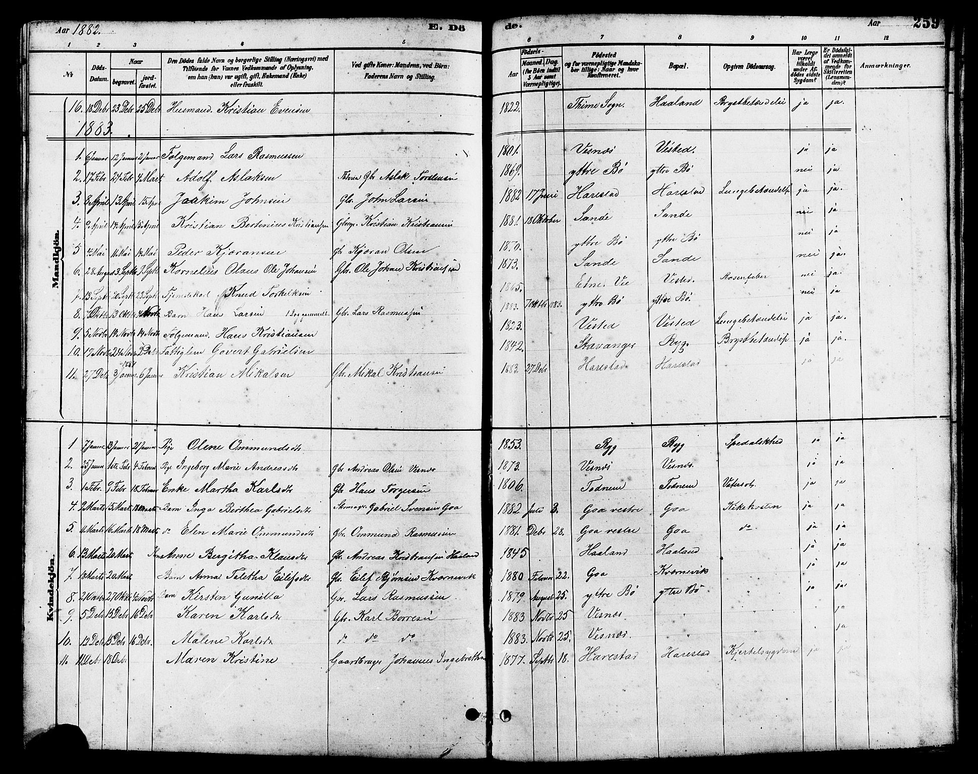Hetland sokneprestkontor, SAST/A-101826/30/30BB/L0006: Parish register (copy) no. B 6, 1878-1921, p. 259