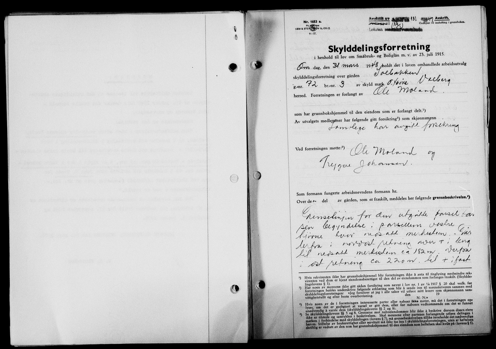 Lofoten sorenskriveri, SAT/A-0017/1/2/2C/L0020a: Mortgage book no. 20a, 1948-1949, Diary no: : 181/1949
