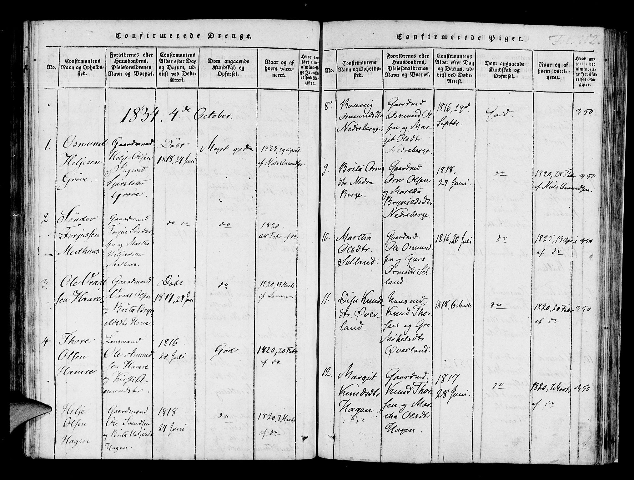 Røldal sokneprestembete, SAB/A-100247: Parish register (official) no. A 2, 1817-1856, p. 252