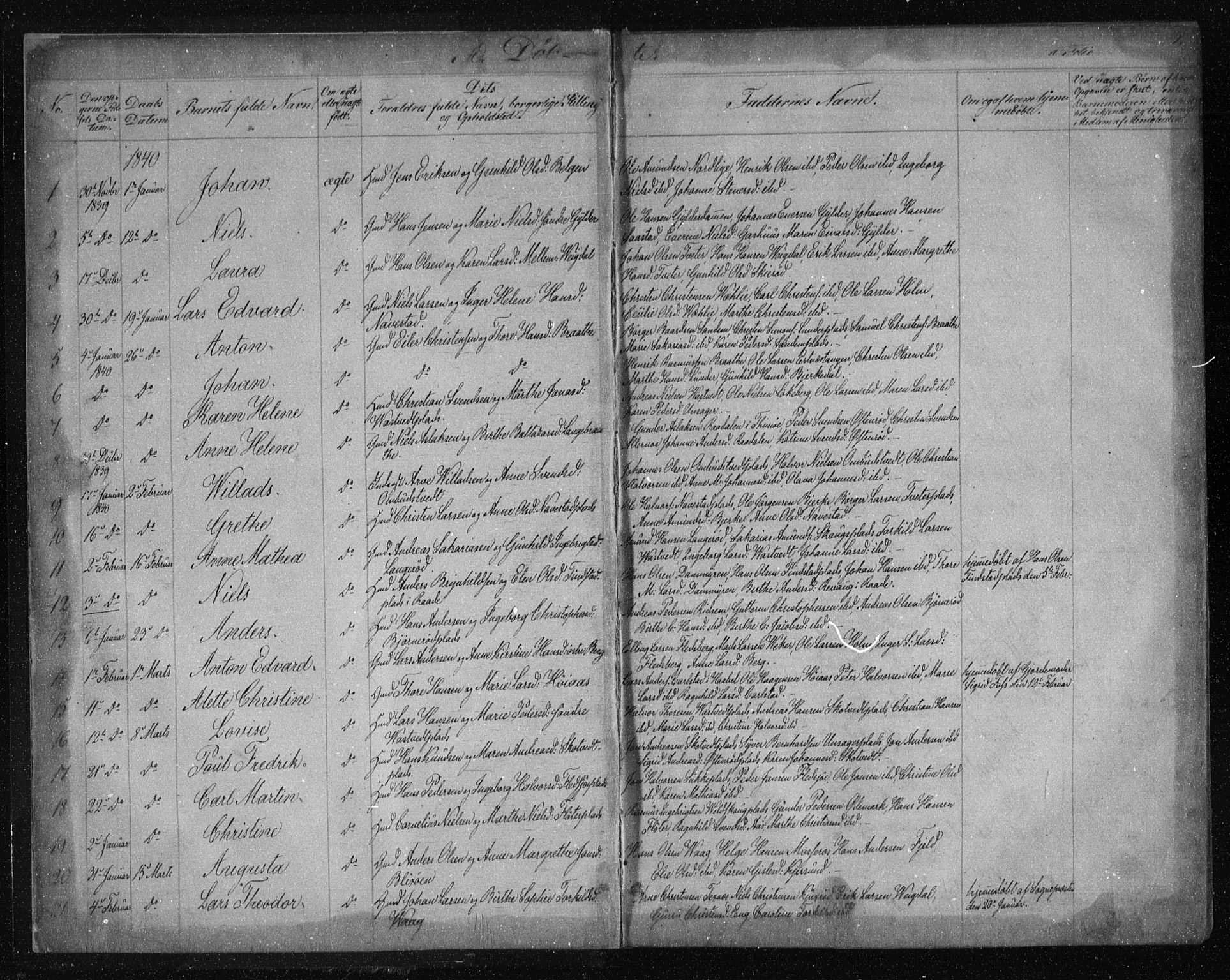 Våler prestekontor Kirkebøker, SAO/A-11083/F/Fa/L0006: Parish register (official) no. I 6, 1840-1861, p. 1