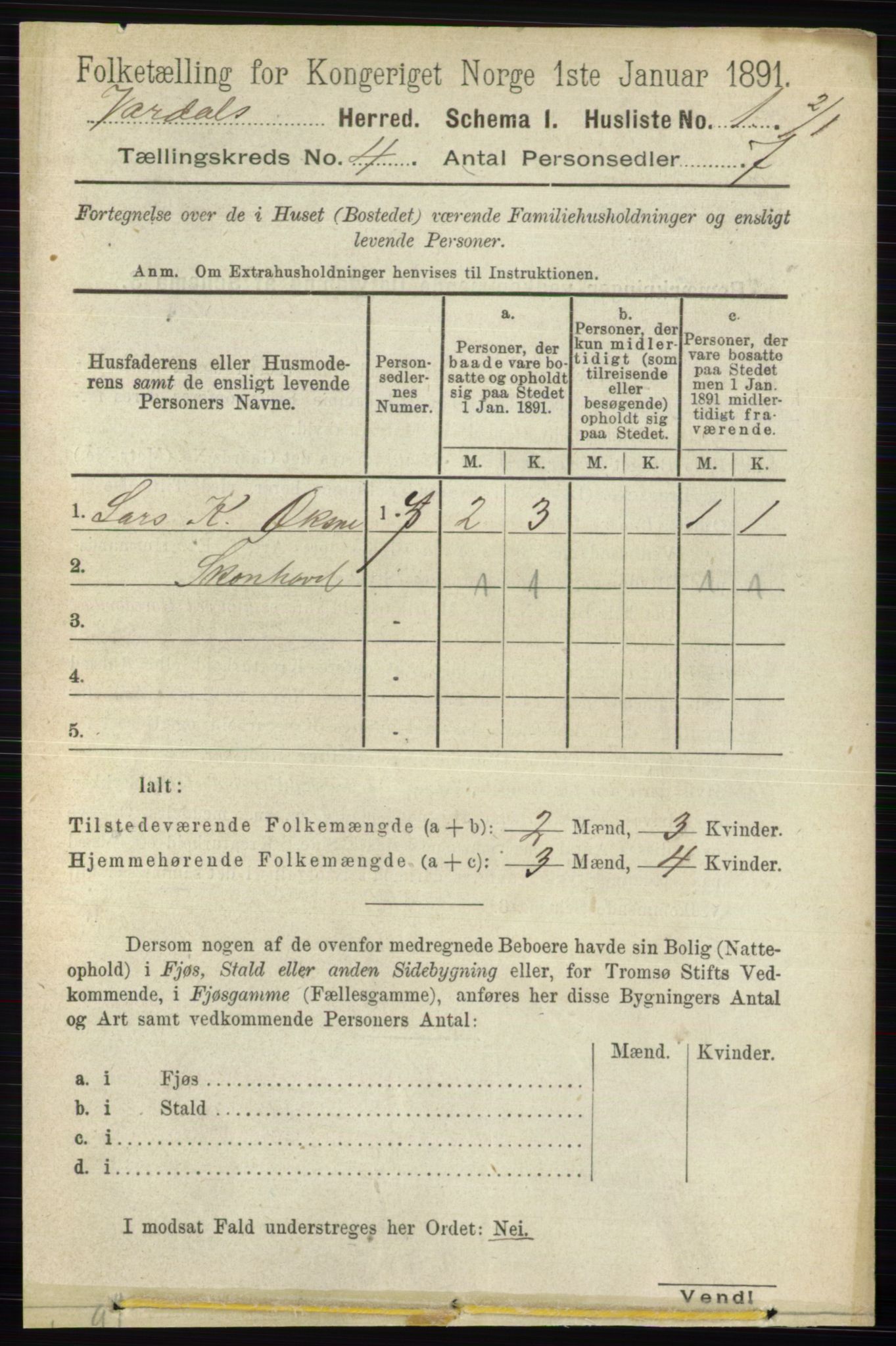 RA, 1891 census for 0527 Vardal, 1891, p. 1496