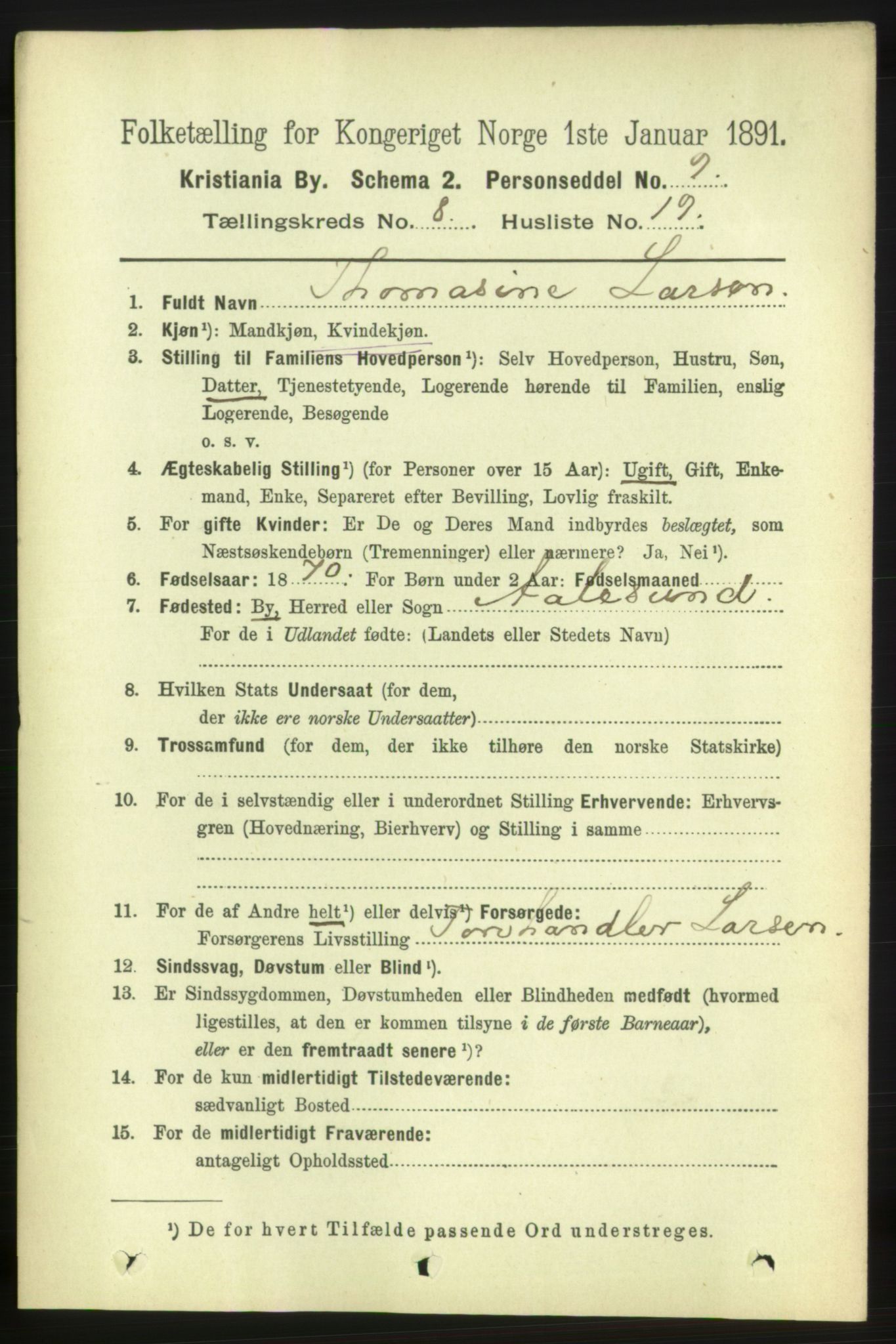 RA, 1891 census for 0301 Kristiania, 1891, p. 3730