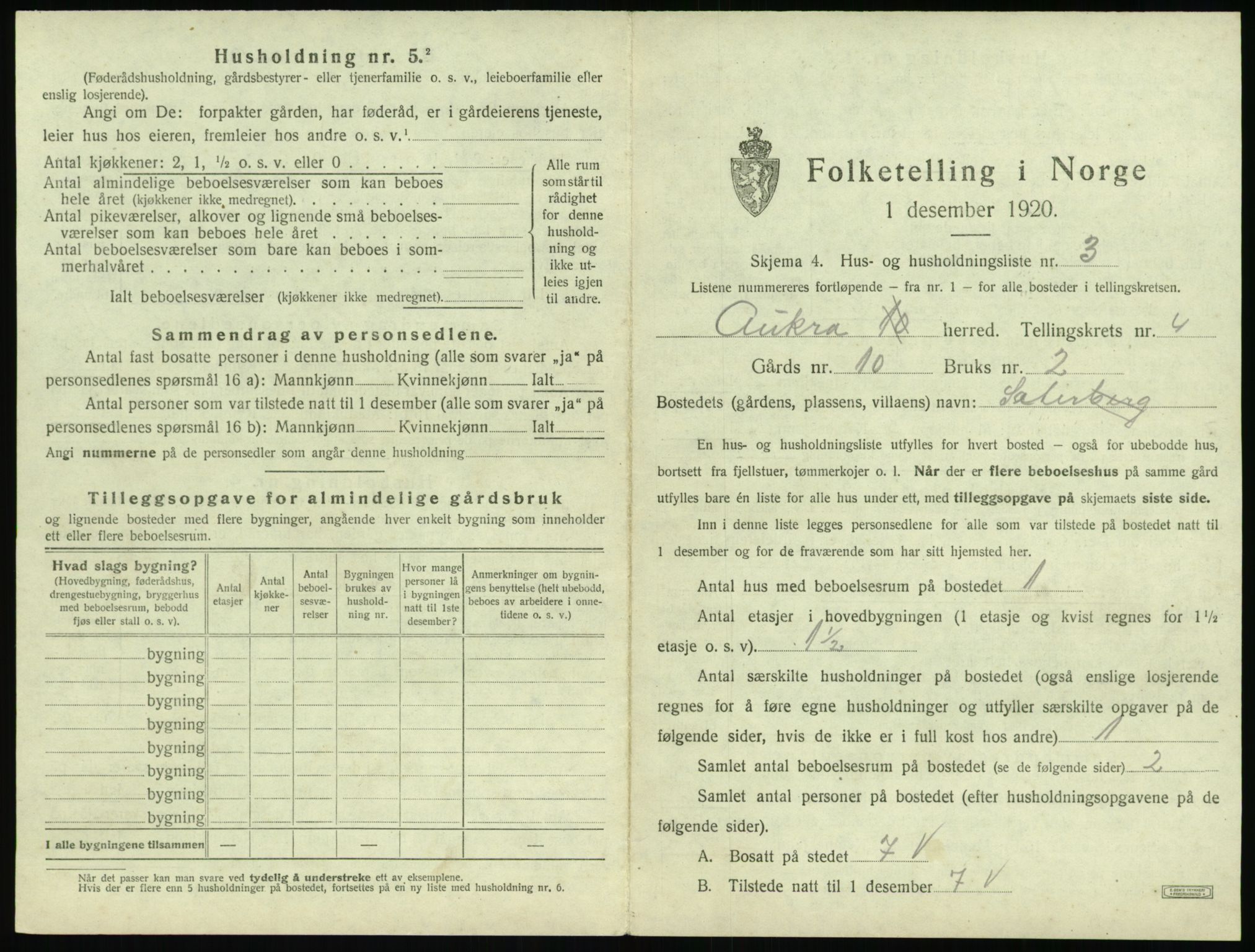 SAT, 1920 census for Aukra, 1920, p. 339