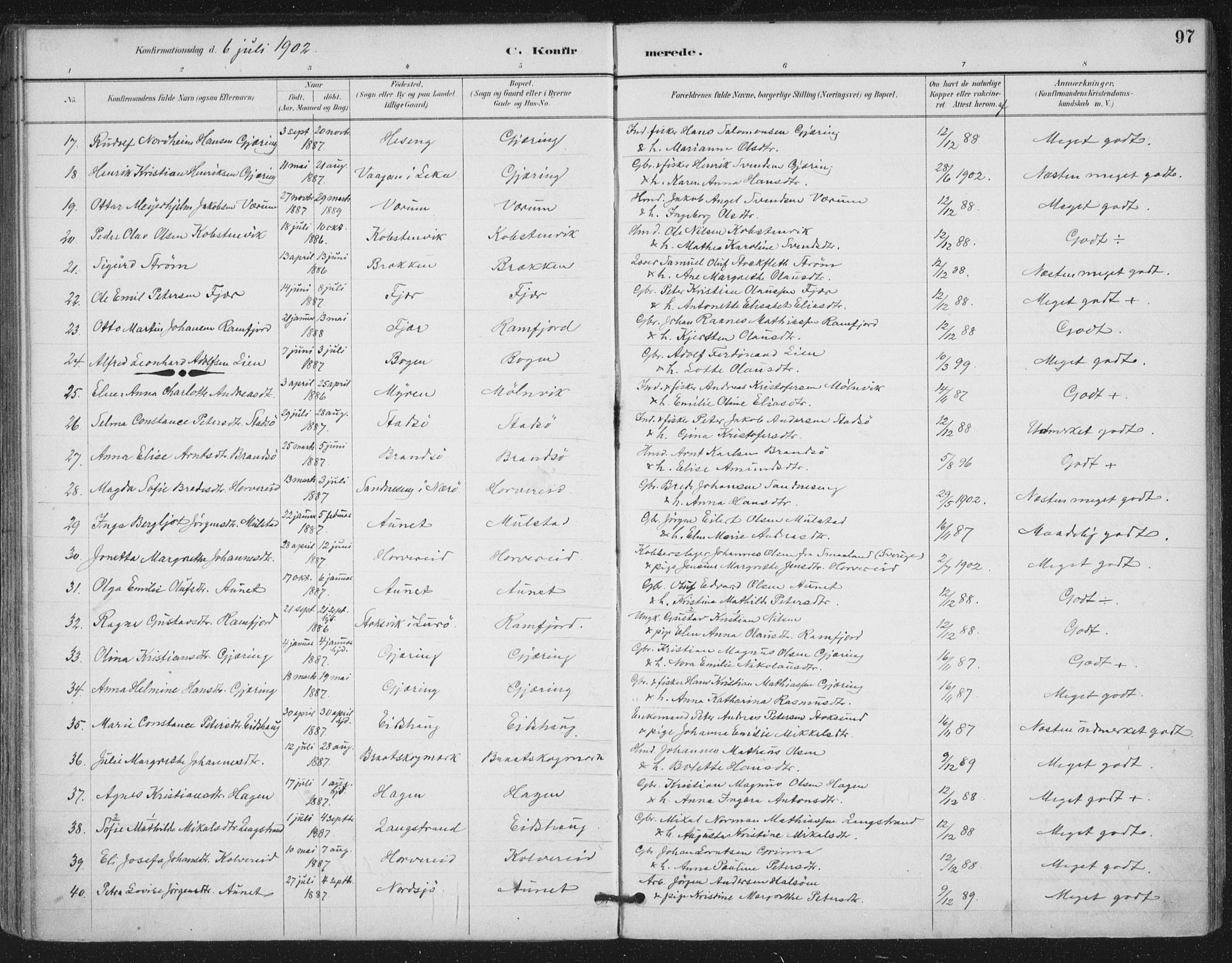 Ministerialprotokoller, klokkerbøker og fødselsregistre - Nord-Trøndelag, SAT/A-1458/780/L0644: Parish register (official) no. 780A08, 1886-1903, p. 97