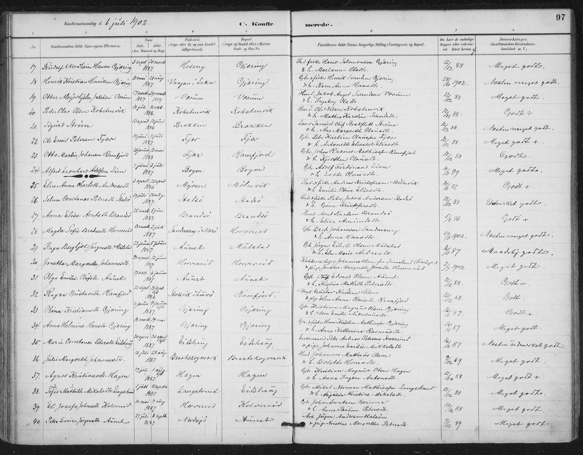 Ministerialprotokoller, klokkerbøker og fødselsregistre - Nord-Trøndelag, AV/SAT-A-1458/780/L0644: Parish register (official) no. 780A08, 1886-1903, p. 97