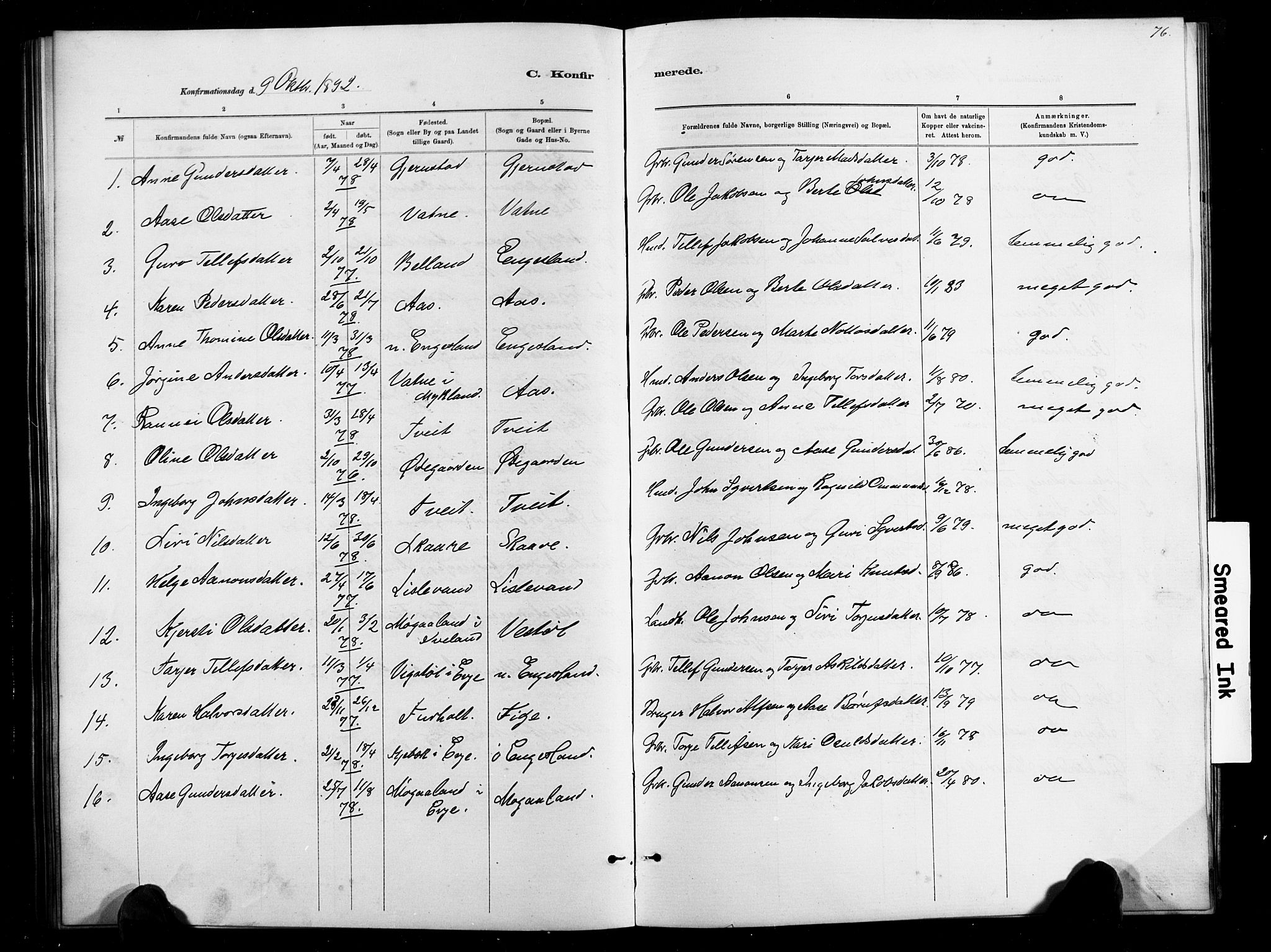 Herefoss sokneprestkontor, AV/SAK-1111-0019/F/Fb/Fbb/L0002: Parish register (copy) no. B 2, 1879-1894, p. 76