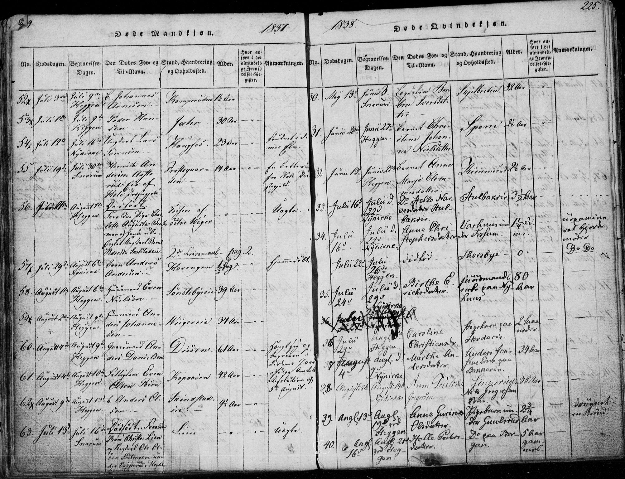 Modum kirkebøker, AV/SAKO-A-234/F/Fa/L0006: Parish register (official) no. 6, 1832-1841, p. 224-225