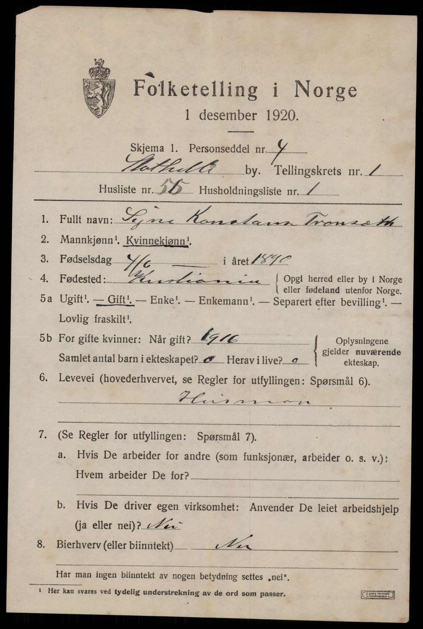 SAKO, 1920 census for Stathelle, 1920, p. 1061