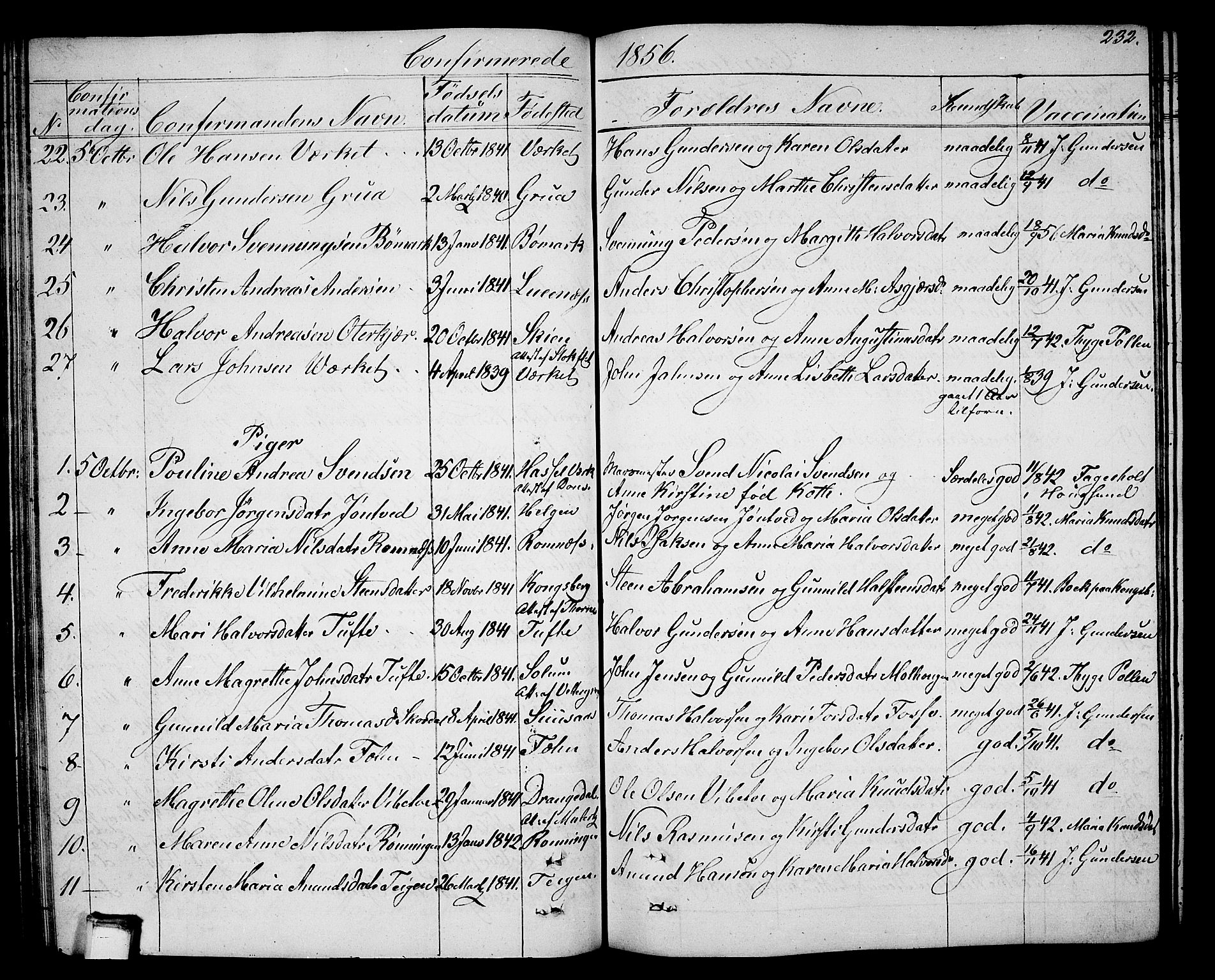 Holla kirkebøker, SAKO/A-272/G/Ga/L0003: Parish register (copy) no. I 3, 1849-1866, p. 232