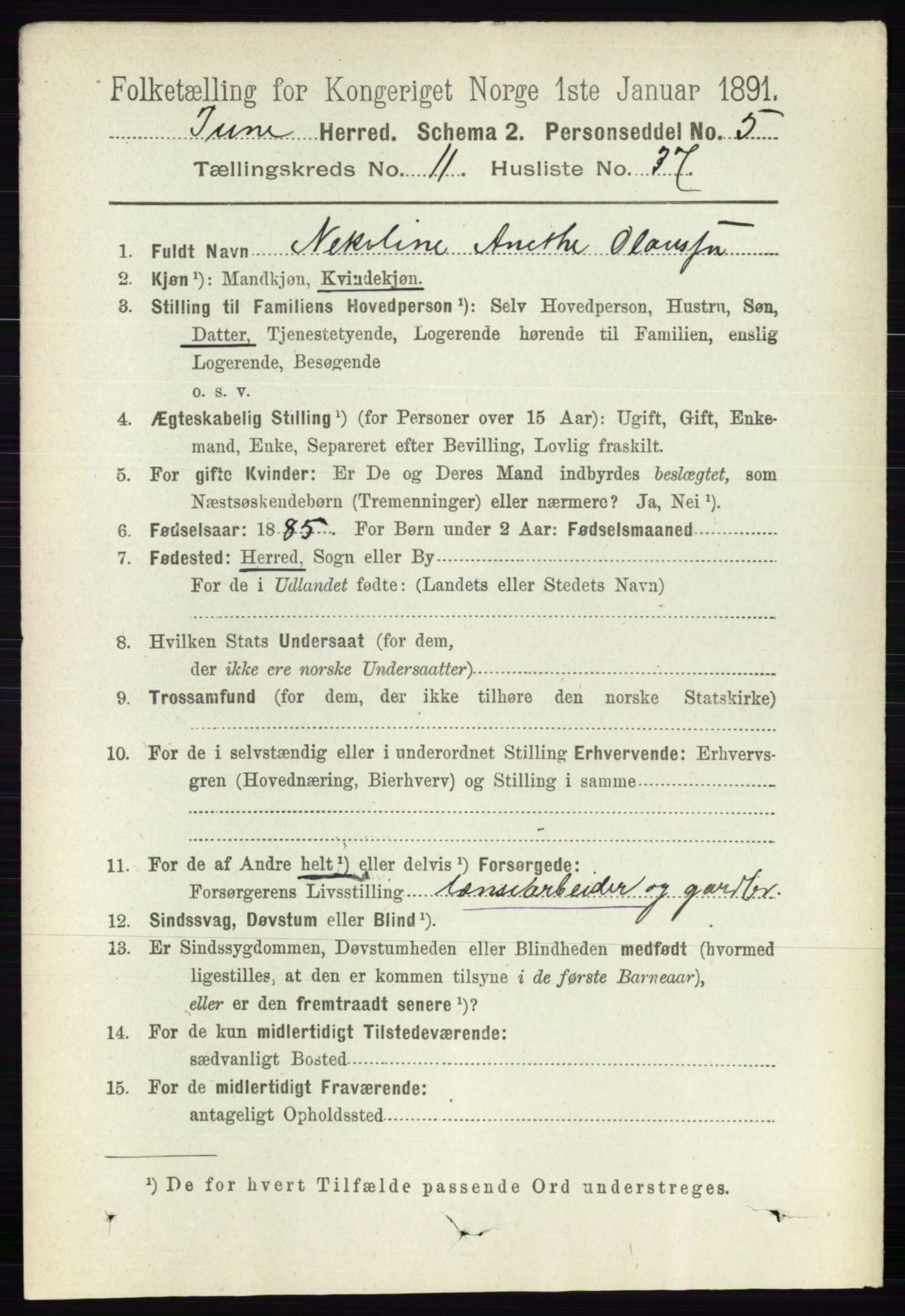 RA, 1891 census for 0130 Tune, 1891, p. 7153