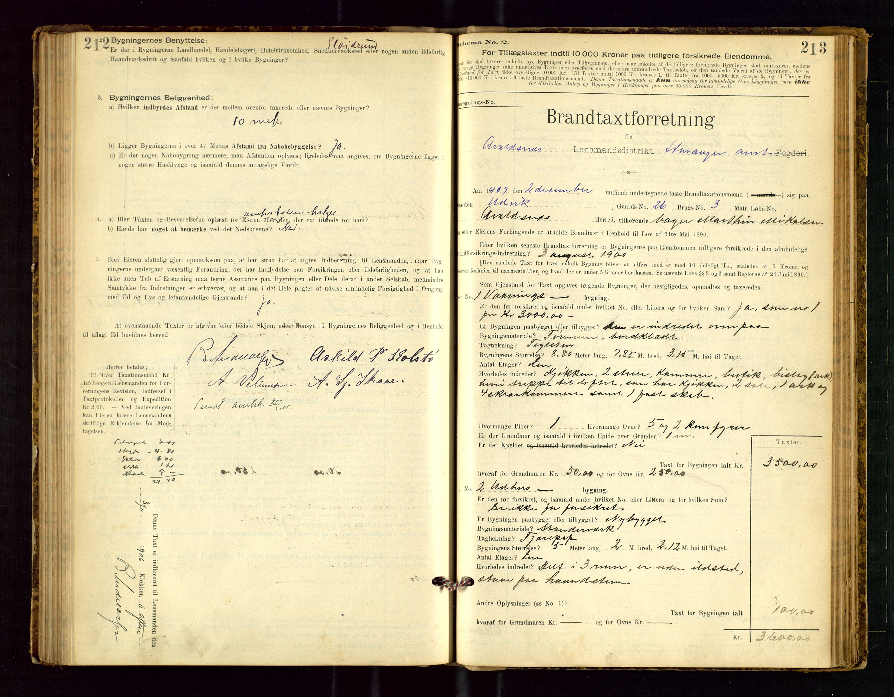 Avaldsnes lensmannskontor, SAST/A-100286/Gob/L0001: "Brandtaxationsprotokol for Avaldsnes Lensmandsdistrikt Ryfylke Fogderi", 1894-1925, p. 212-213