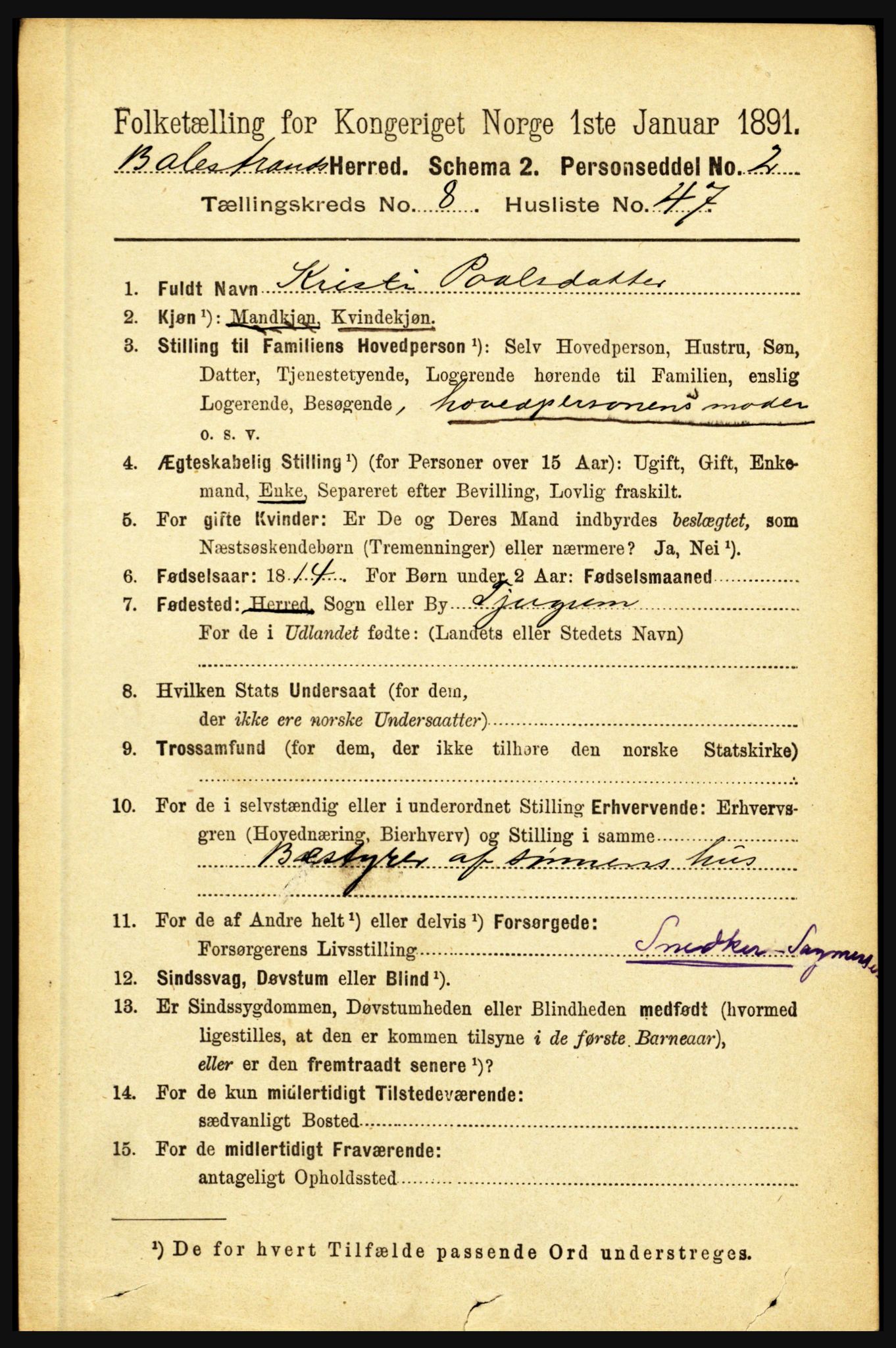 RA, 1891 census for 1418 Balestrand, 1891, p. 2009