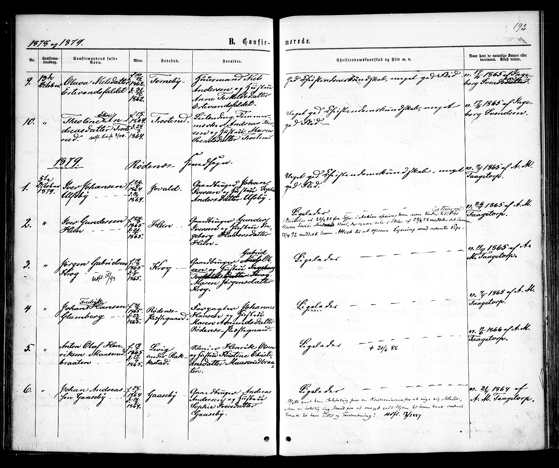 Rødenes prestekontor Kirkebøker, AV/SAO-A-2005/F/Fa/L0008: Parish register (official) no. I 8, 1869-1879, p. 192