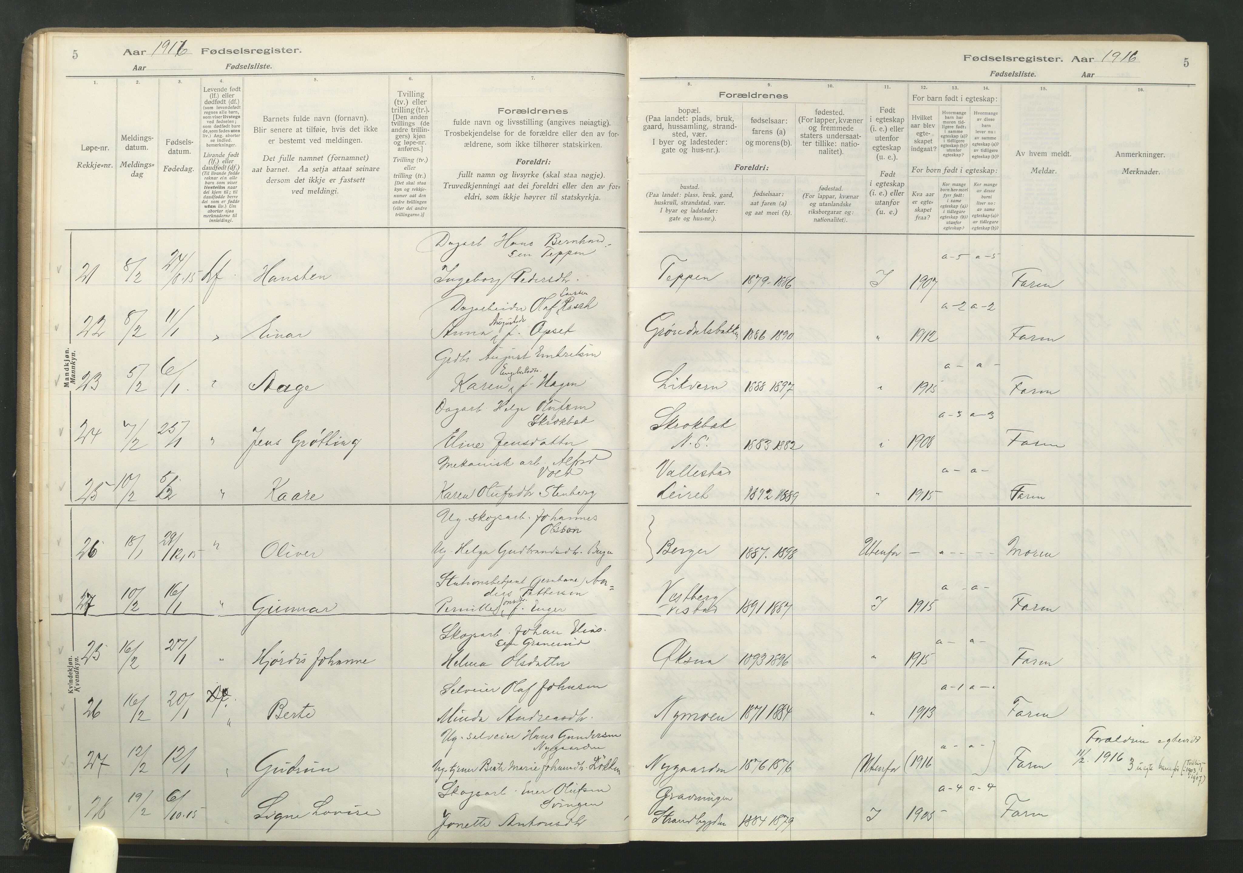 Elverum prestekontor, AV/SAH-PREST-044/I/Id/L0001: Birth register no. 1, 1916-1921