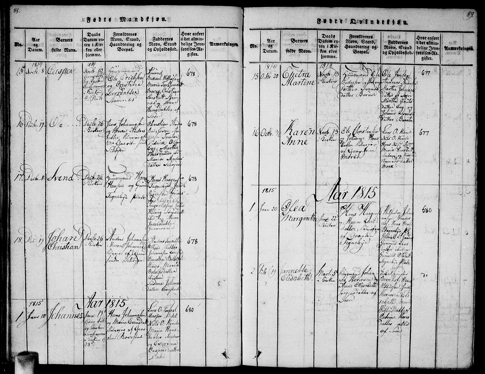 Vestby prestekontor Kirkebøker, SAO/A-10893/G/Ga/L0001: Parish register (copy) no. I 1, 1814-1827, p. 88-89