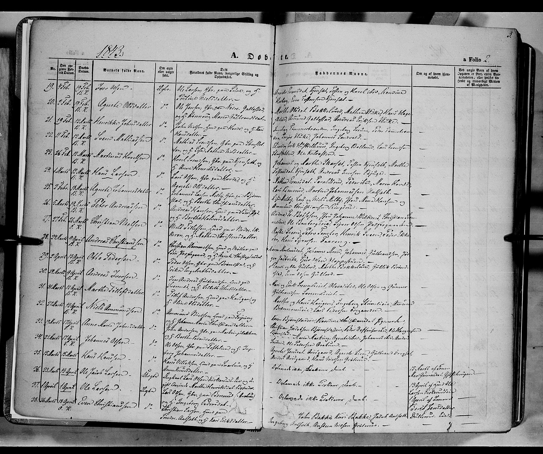 Biri prestekontor, SAH/PREST-096/H/Ha/Haa/L0005: Parish register (official) no. 5, 1843-1854, p. 3