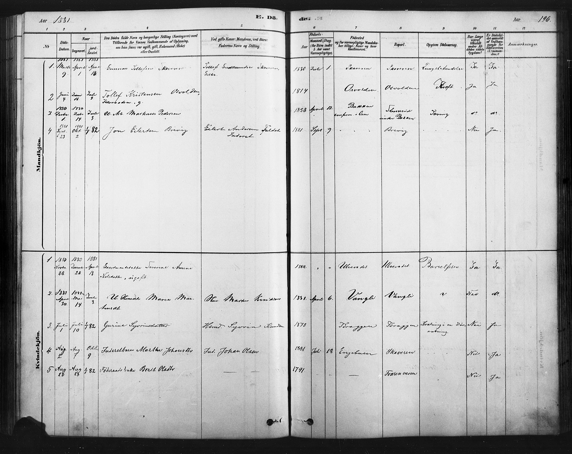 Åmot prestekontor, Hedmark, SAH/PREST-056/H/Ha/Haa/L0012: Parish register (official) no. 12, 1878-1901, p. 196