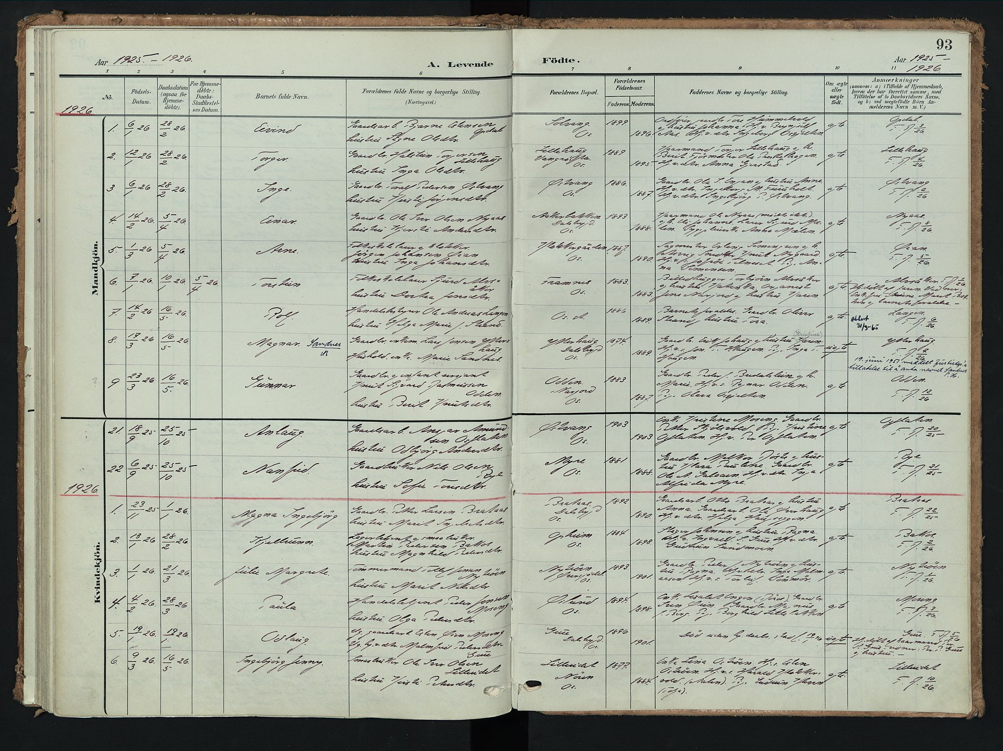 Tolga prestekontor, AV/SAH-PREST-062/K/L0009: Parish register (official) no. 9, 1903-1928, p. 93