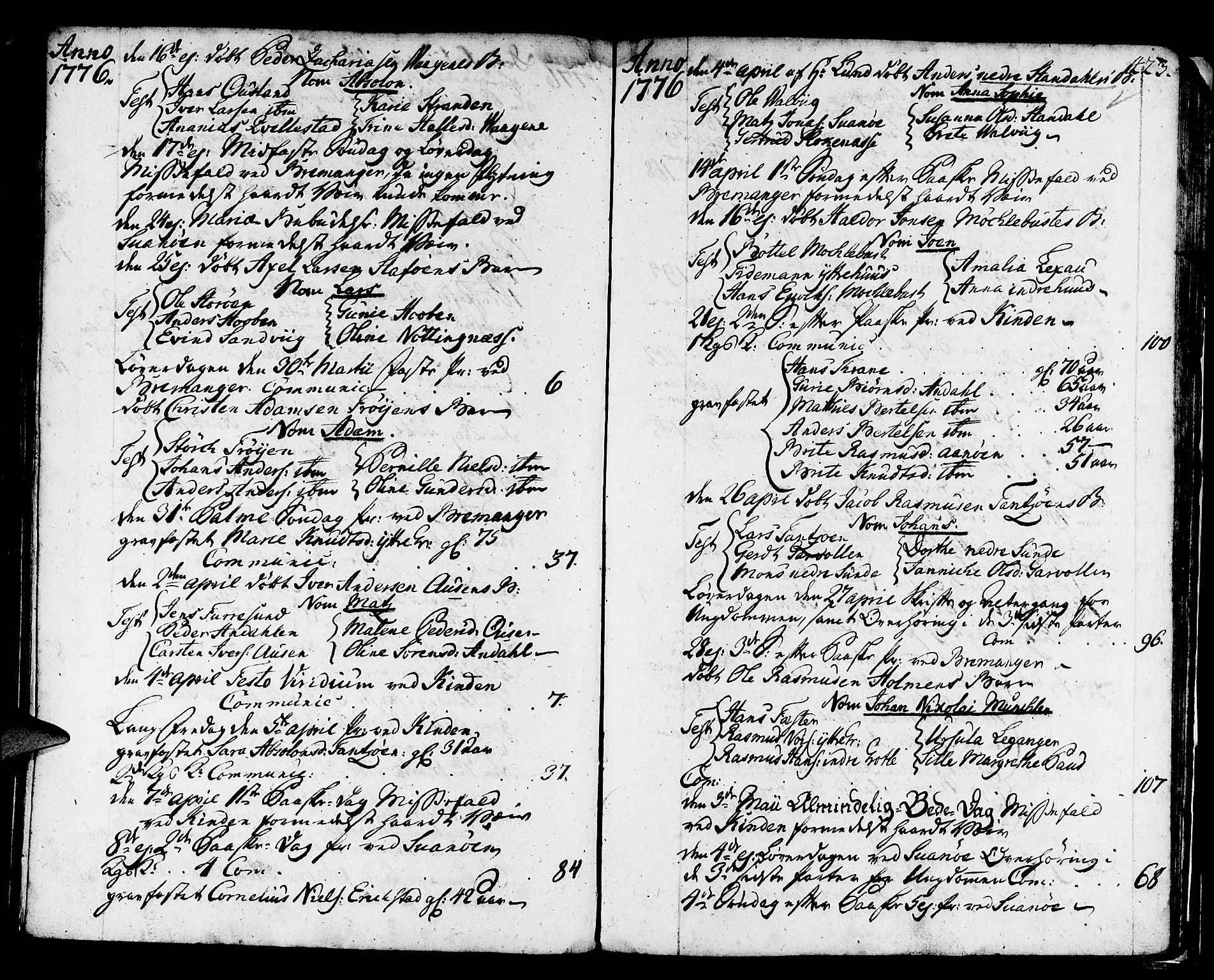 Kinn sokneprestembete, AV/SAB-A-80801/H/Haa/Haaa/L0002: Parish register (official) no. A 2, 1729-1785, p. 423