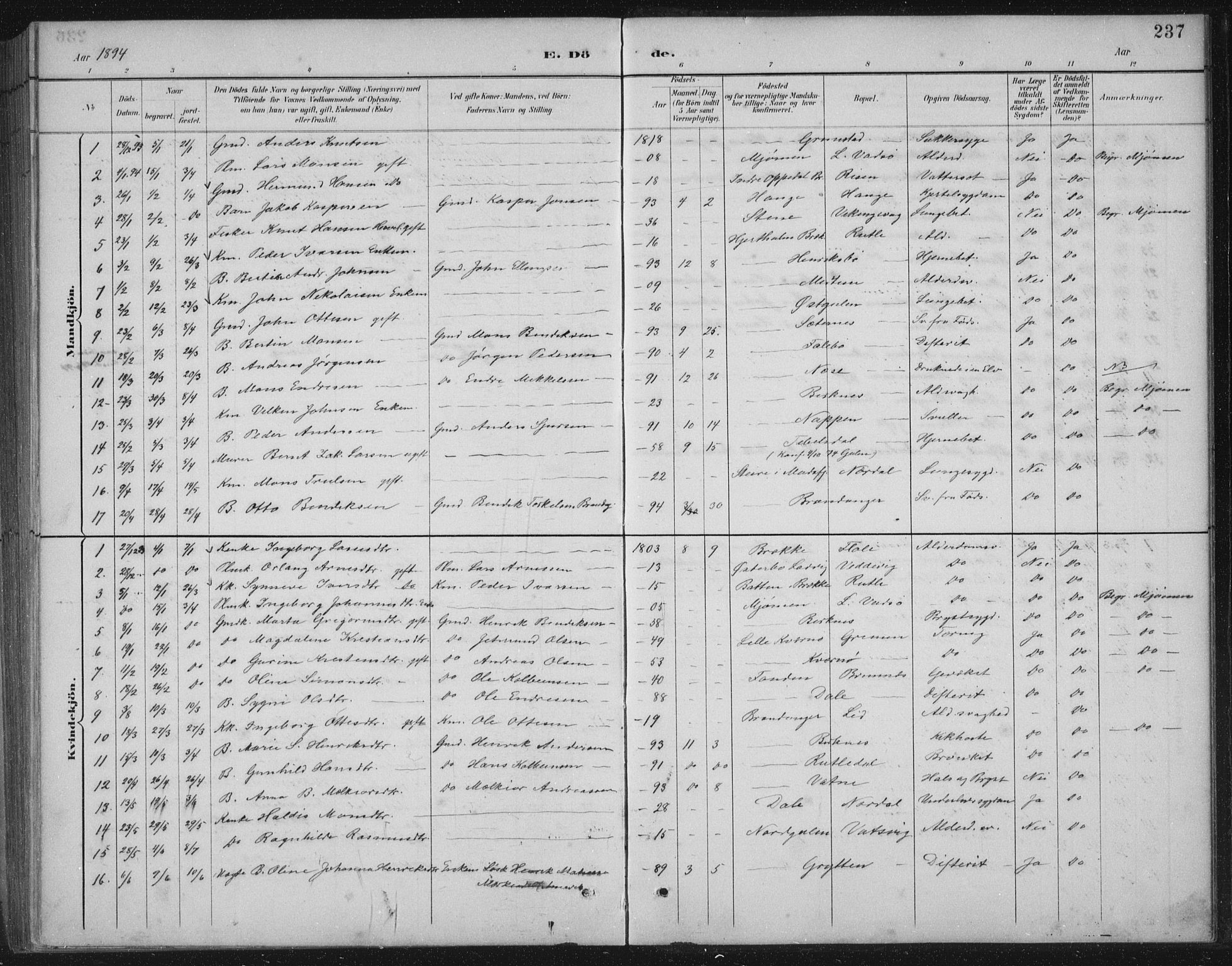 Gulen sokneprestembete, AV/SAB-A-80201/H/Hab/Habb/L0003: Parish register (copy) no. B 3, 1884-1907, p. 237