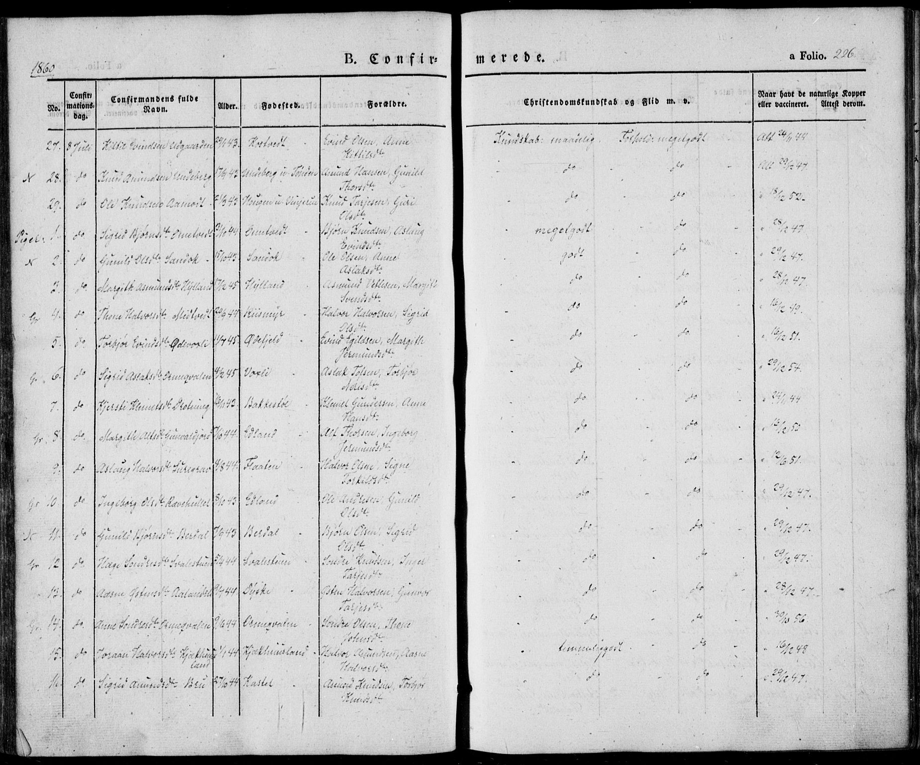 Vinje kirkebøker, SAKO/A-312/F/Fa/L0004: Parish register (official) no. I 4, 1843-1869, p. 226