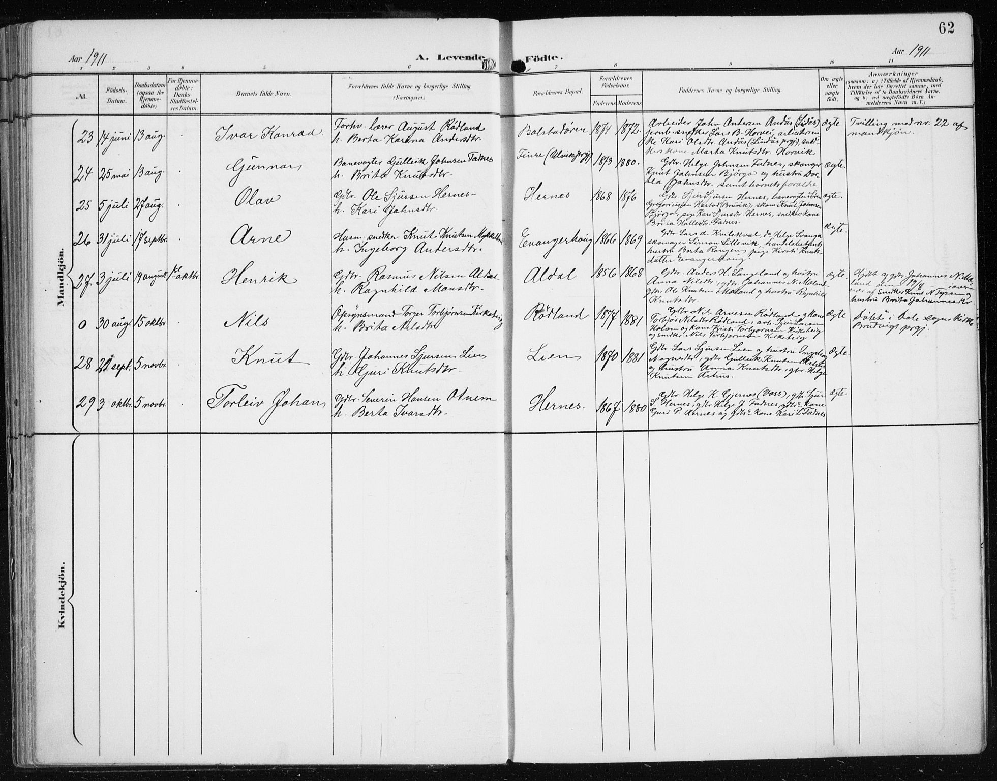 Evanger sokneprestembete, SAB/A-99924: Parish register (official) no. A  3, 1900-1930, p. 62