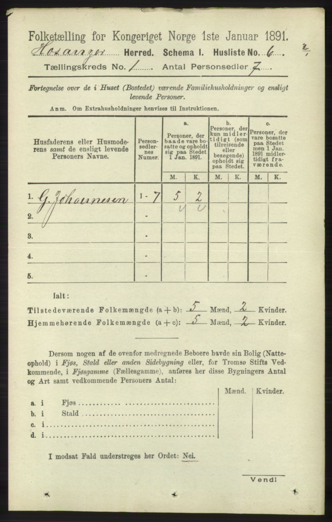 RA, 1891 census for 1253 Hosanger, 1891, p. 35