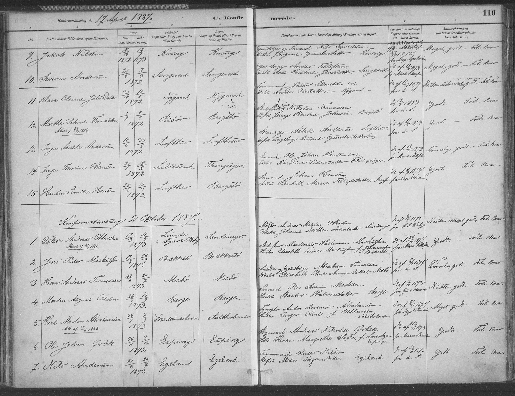 Vestre Moland sokneprestkontor, AV/SAK-1111-0046/F/Fa/Fab/L0009: Parish register (official) no. A 9, 1884-1899, p. 116