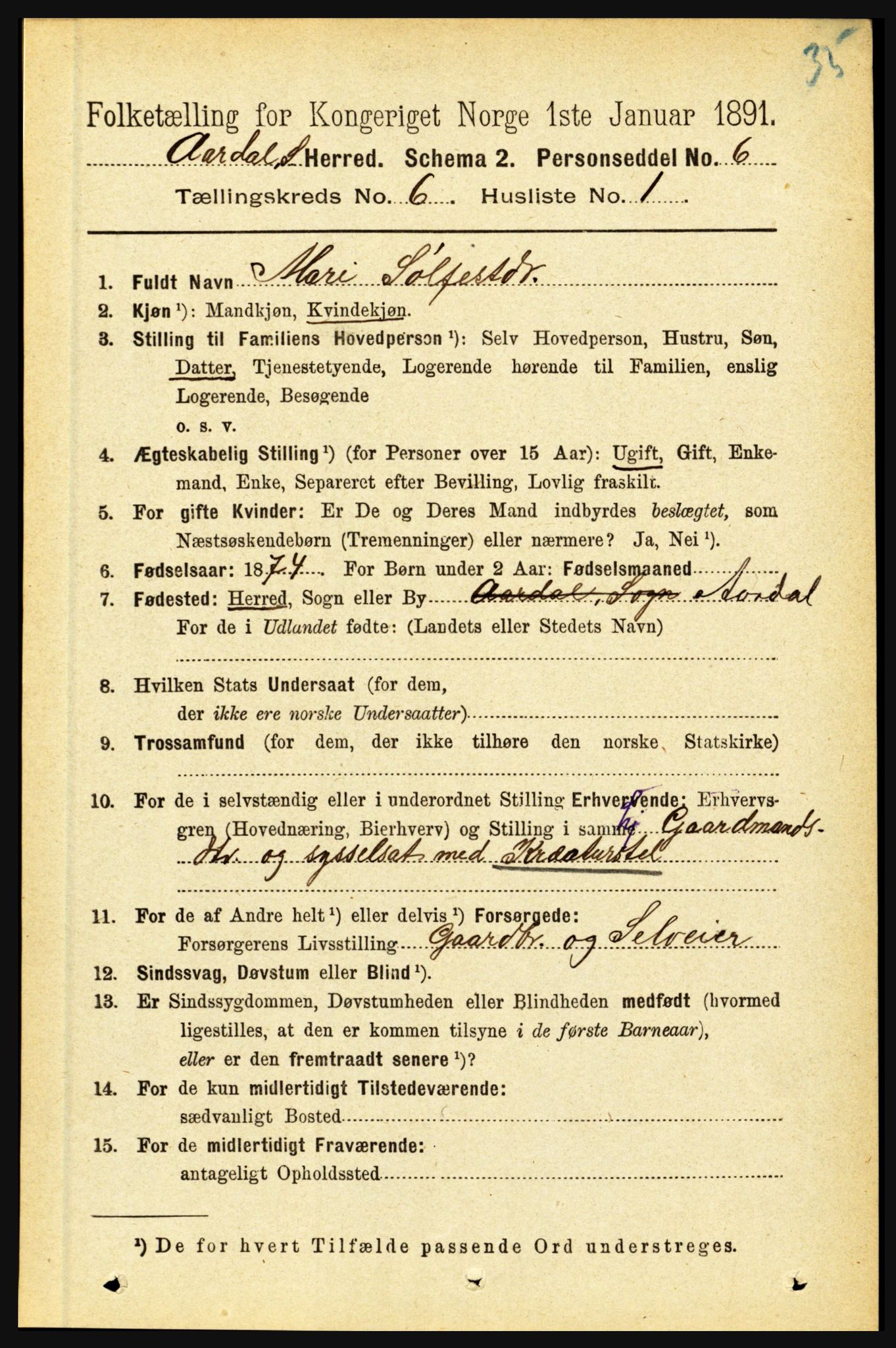 RA, 1891 census for 1424 Årdal, 1891, p. 1110