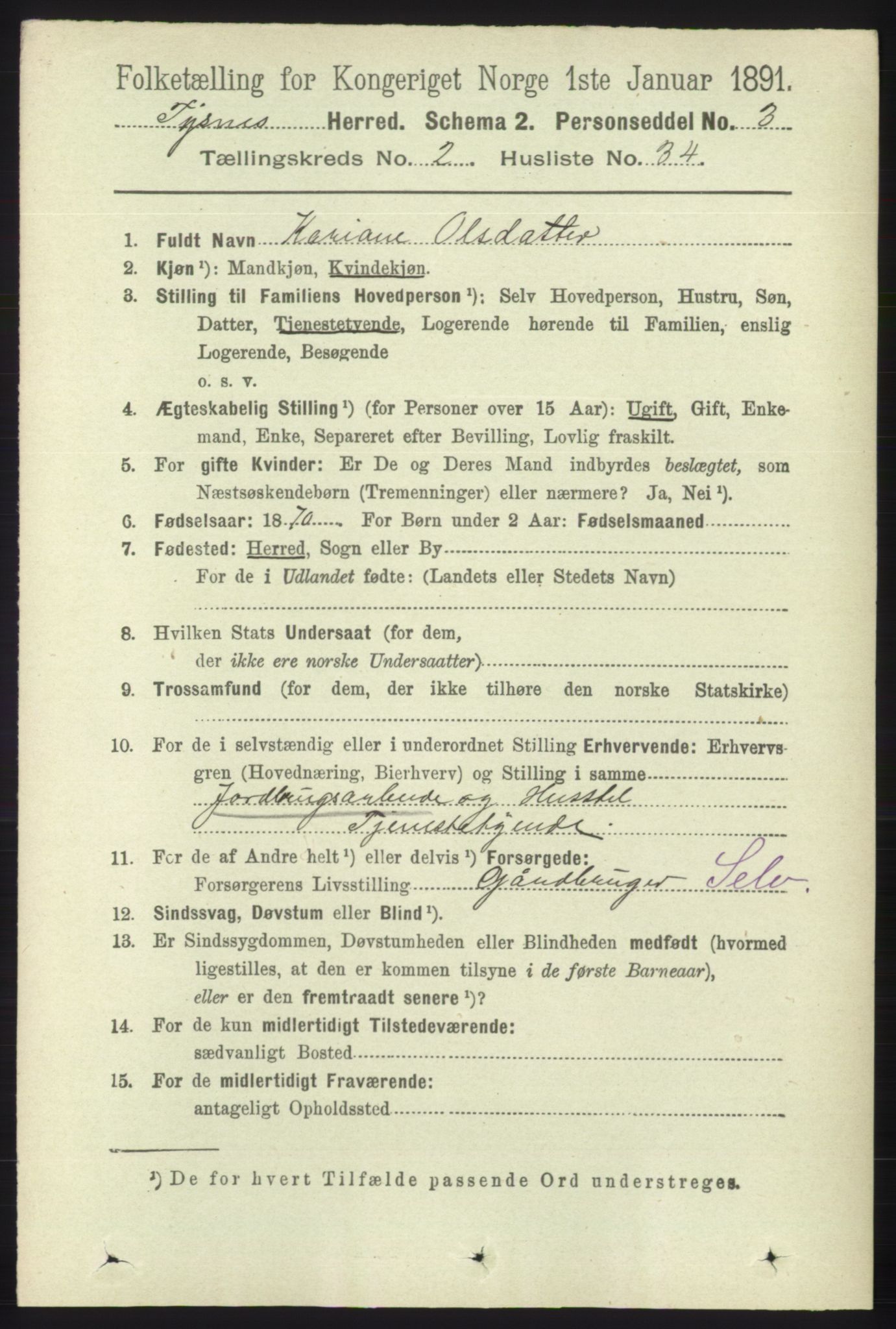 RA, 1891 census for 1223 Tysnes, 1891, p. 636