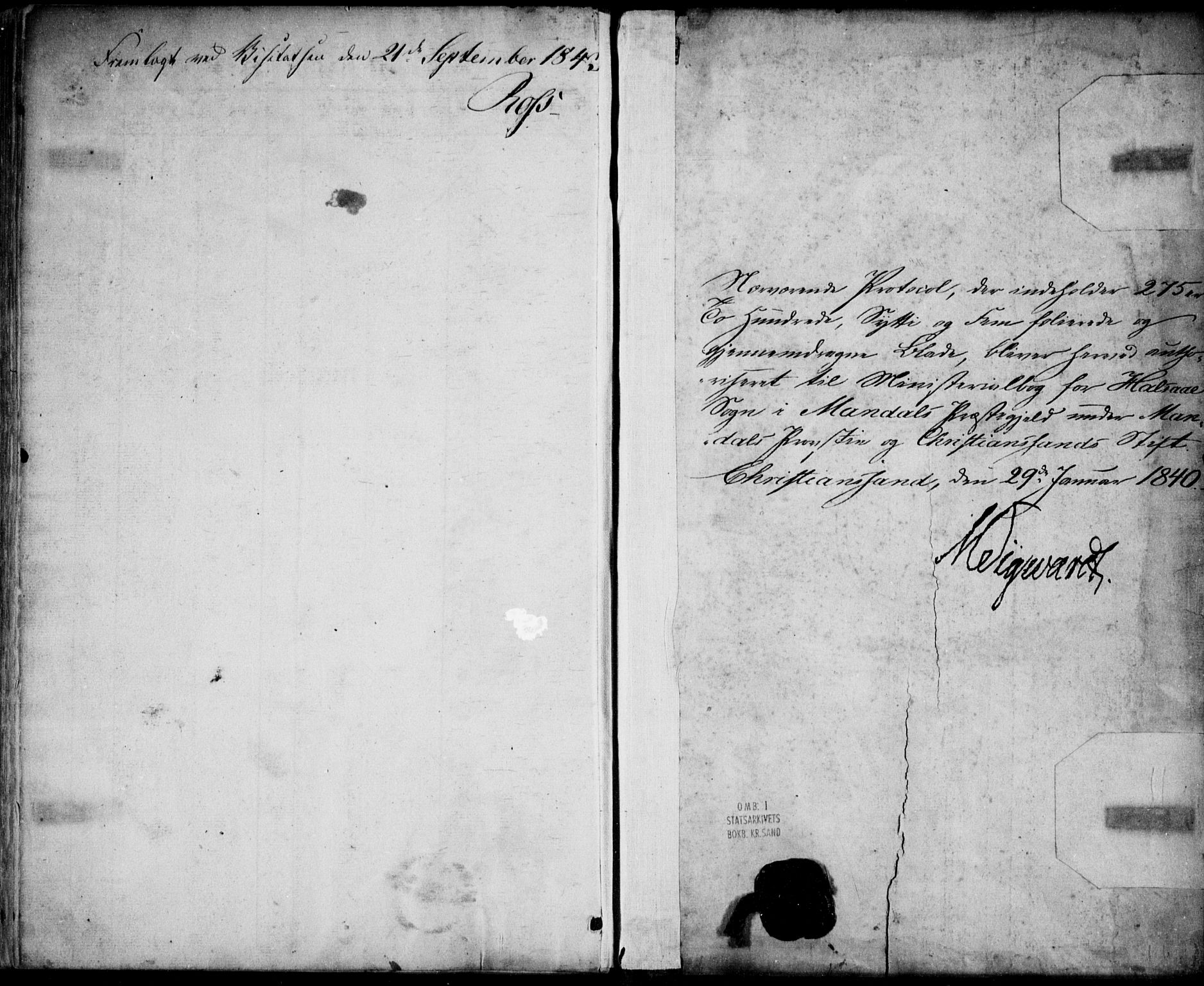 Mandal sokneprestkontor, SAK/1111-0030/F/Fa/Faa/L0012: Parish register (official) no. A 12, 1840-1847