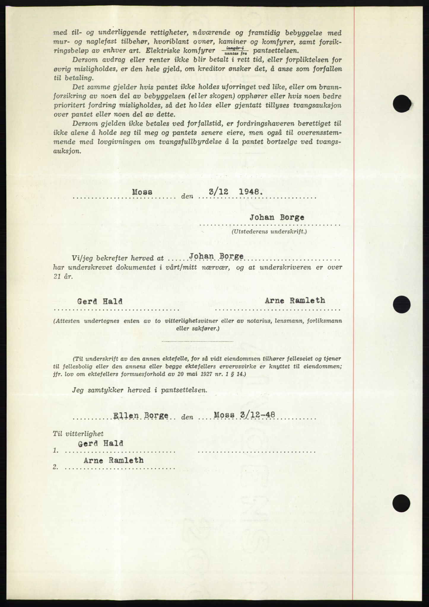 Moss sorenskriveri, AV/SAO-A-10168: Mortgage book no. B20, 1948-1948, Diary no: : 3121/1948