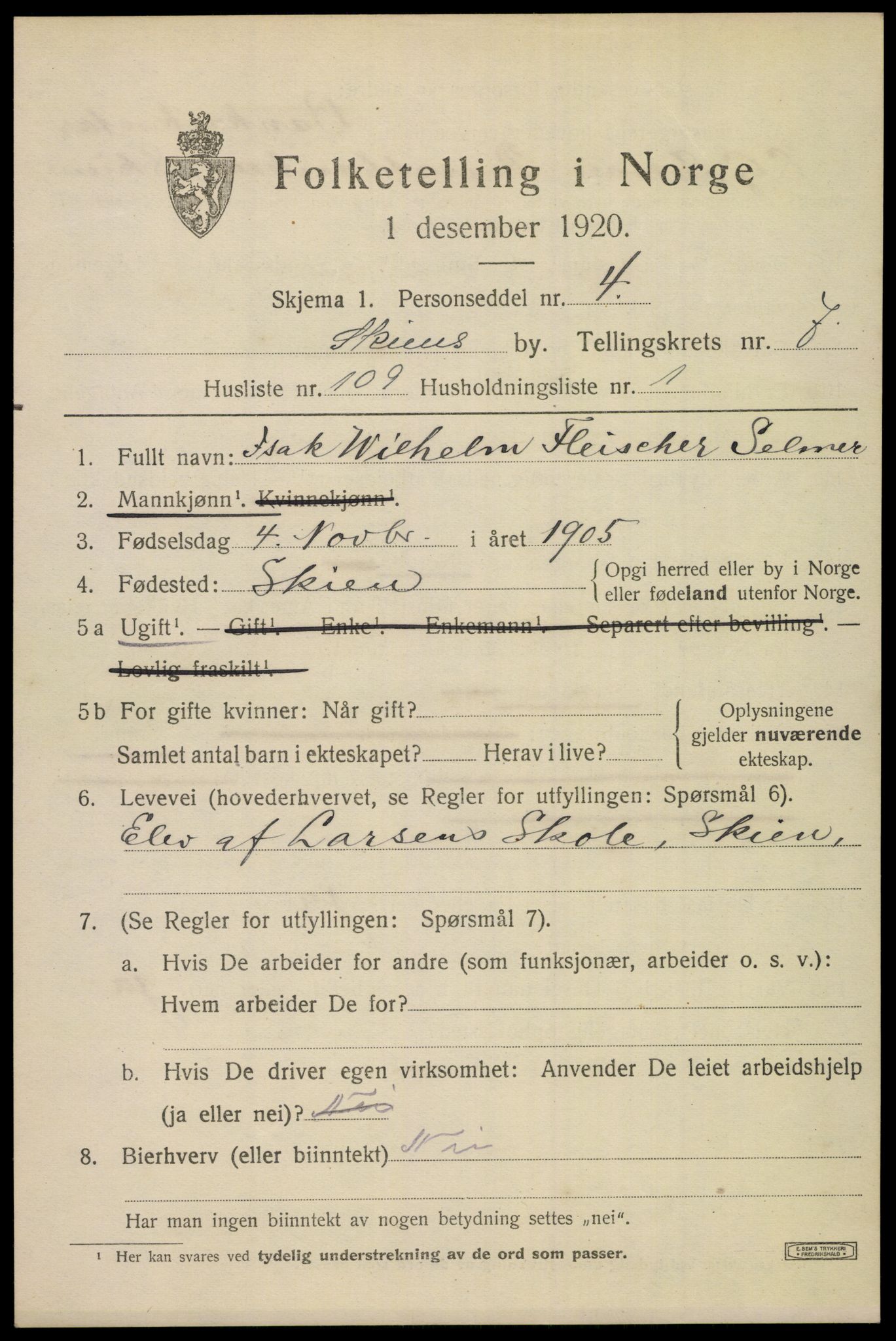 SAKO, 1920 census for Skien, 1920, p. 26770