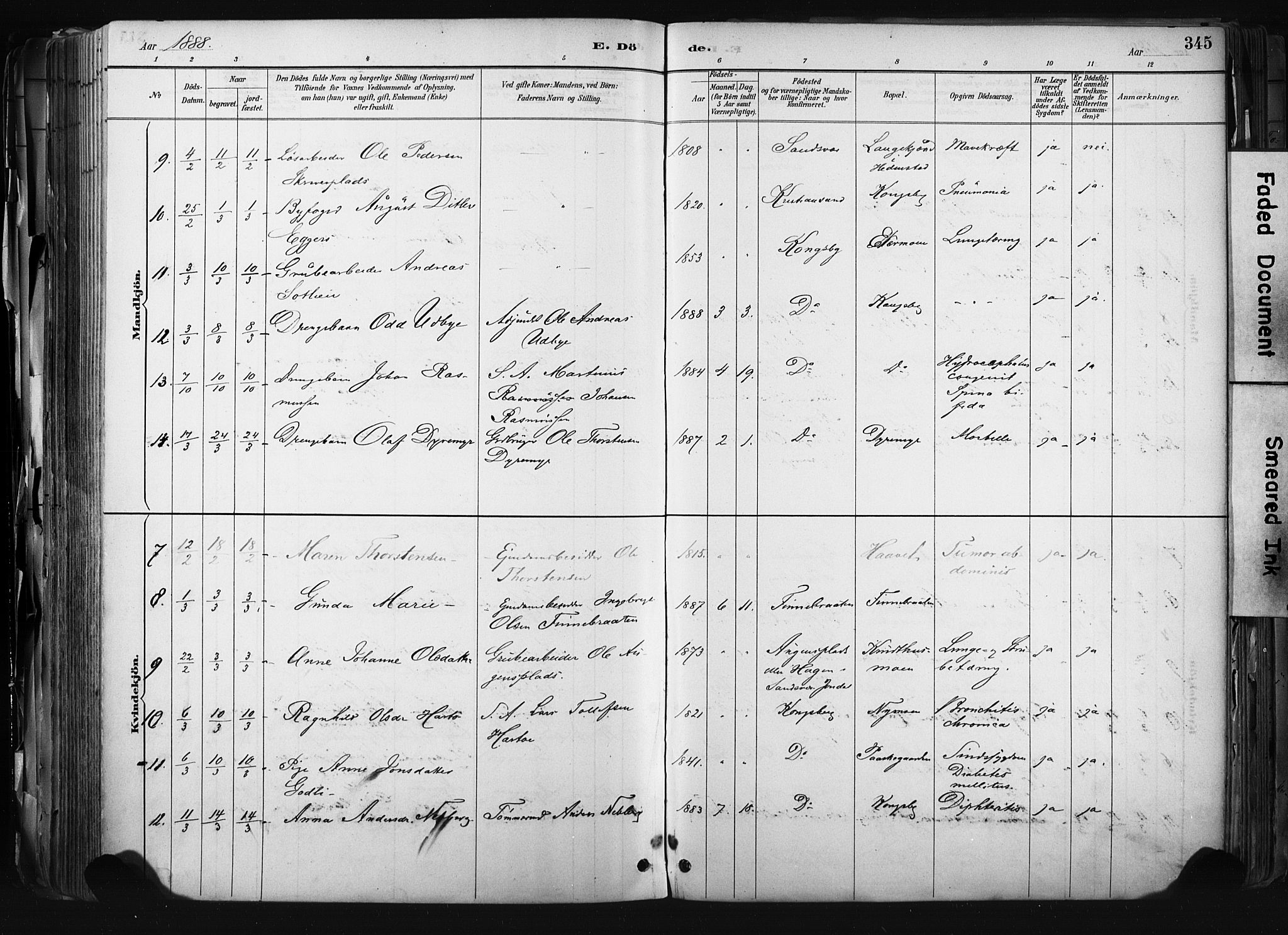 Kongsberg kirkebøker, AV/SAKO-A-22/F/Fb/L0002: Parish register (official) no. II 2, 1886-1896, p. 345