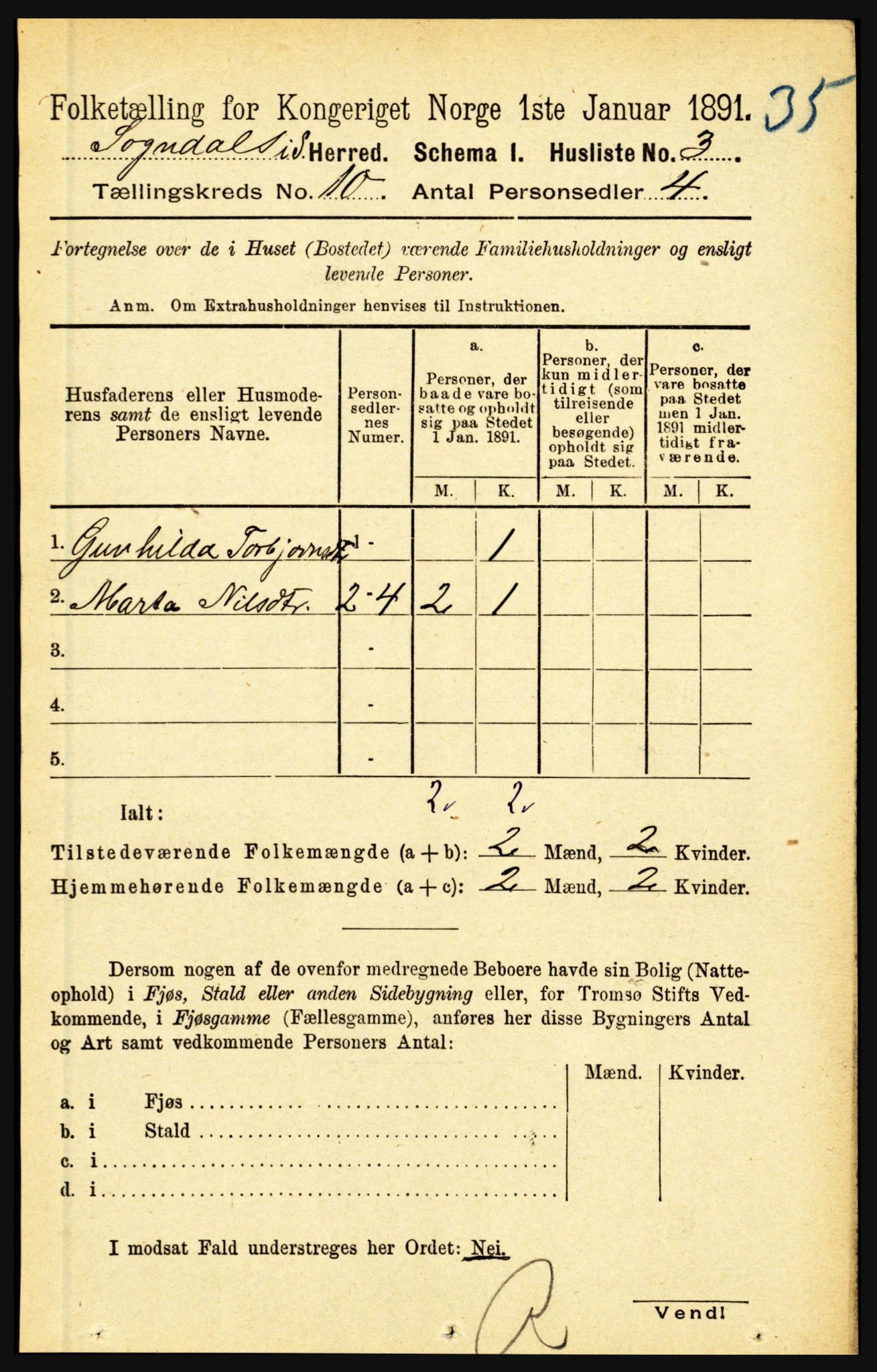 RA, 1891 census for 1420 Sogndal, 1891, p. 3896